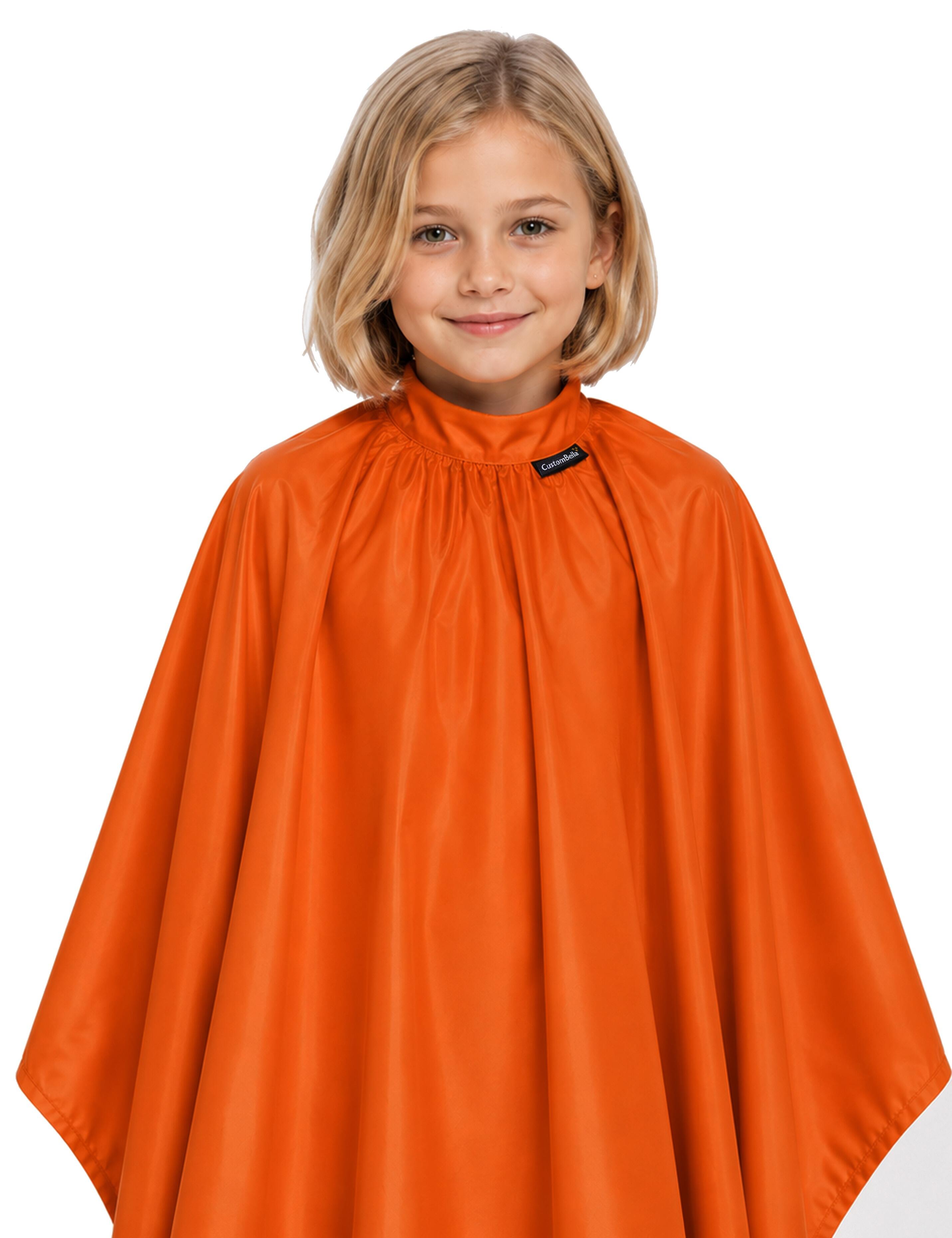 Bright orange kids salon cape for haircuts and styling