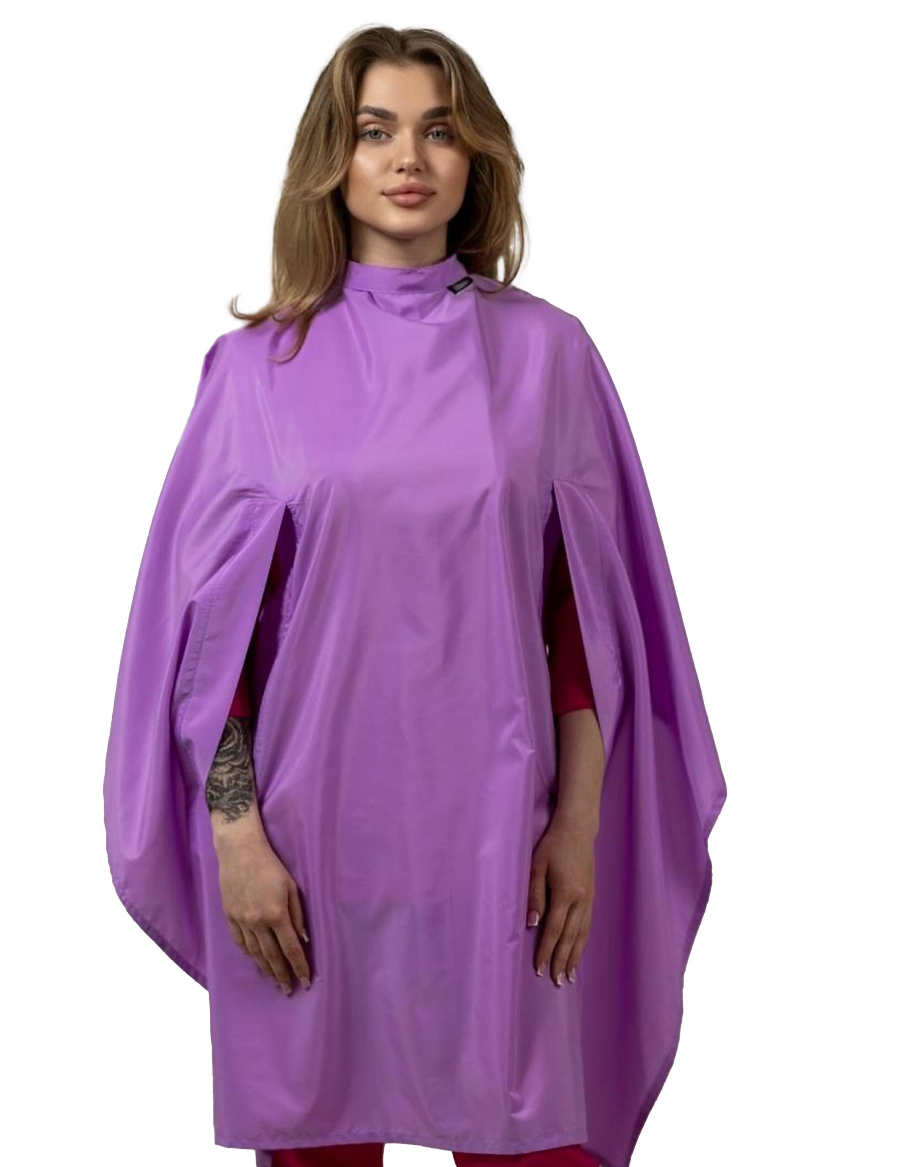 Lilac salon cape with hand slits for hairstyling