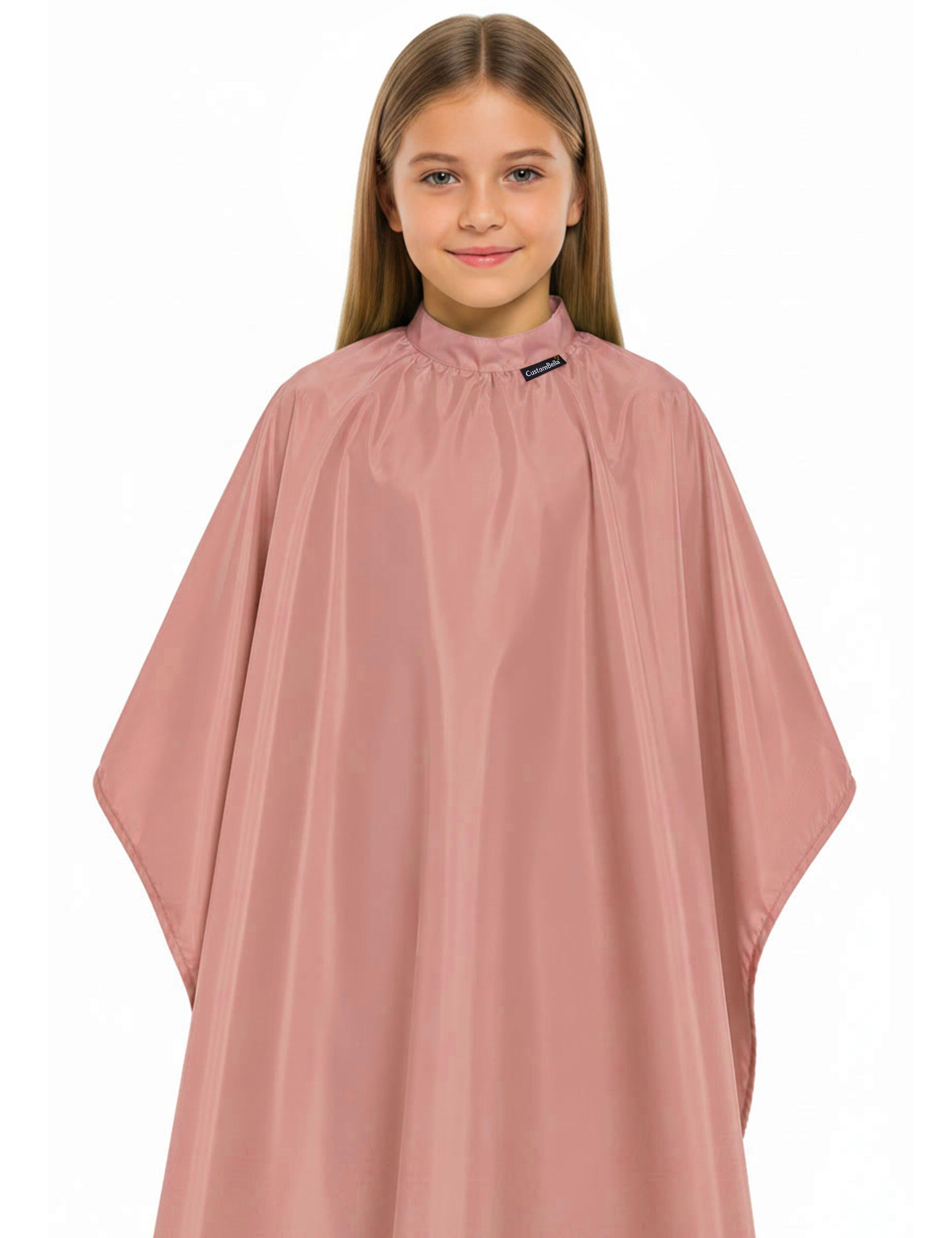 Powder pink kids salon cape for haircuts and hair styling