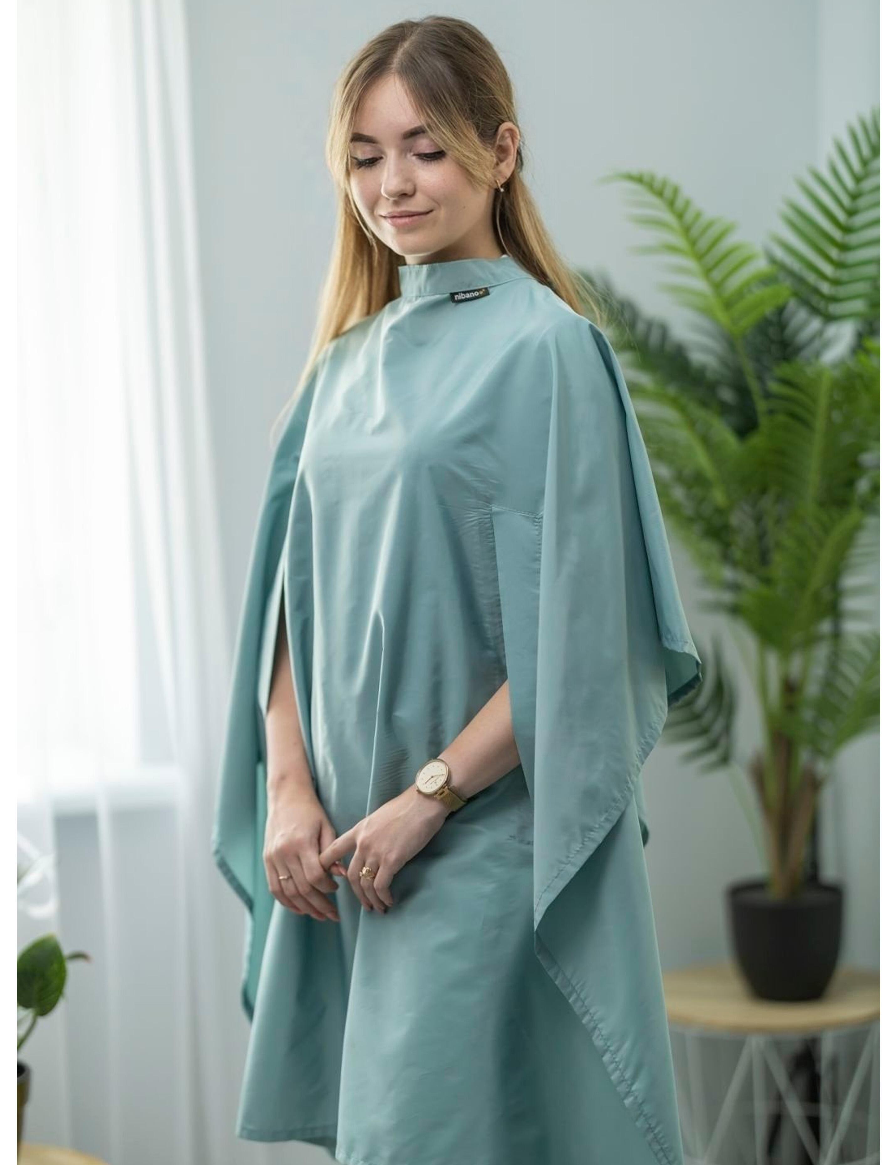 Premium sage salon cape with hand slits made in USA