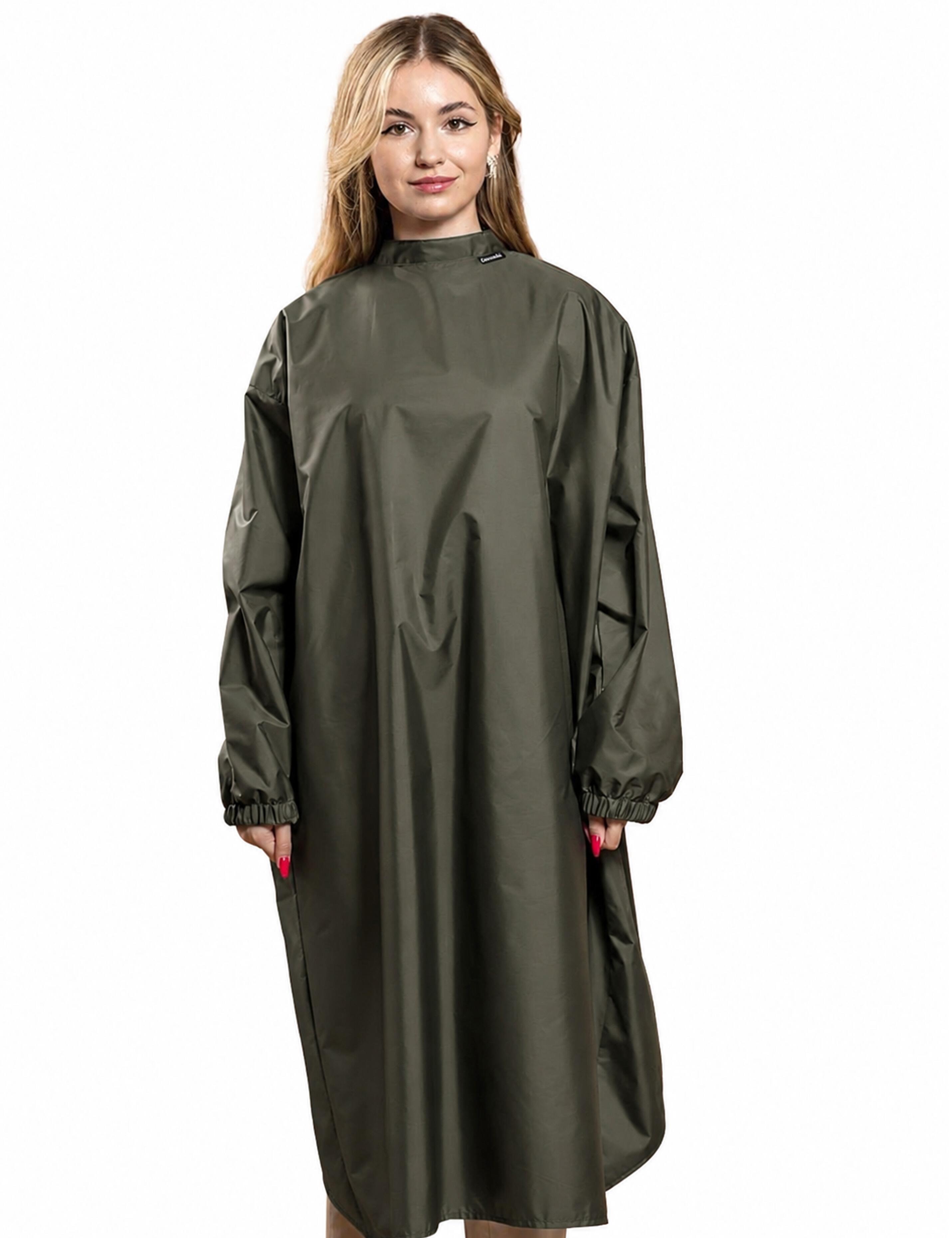 Bleach proof vintage green hair cutting cape with sleeves for professional coloring and stain protection