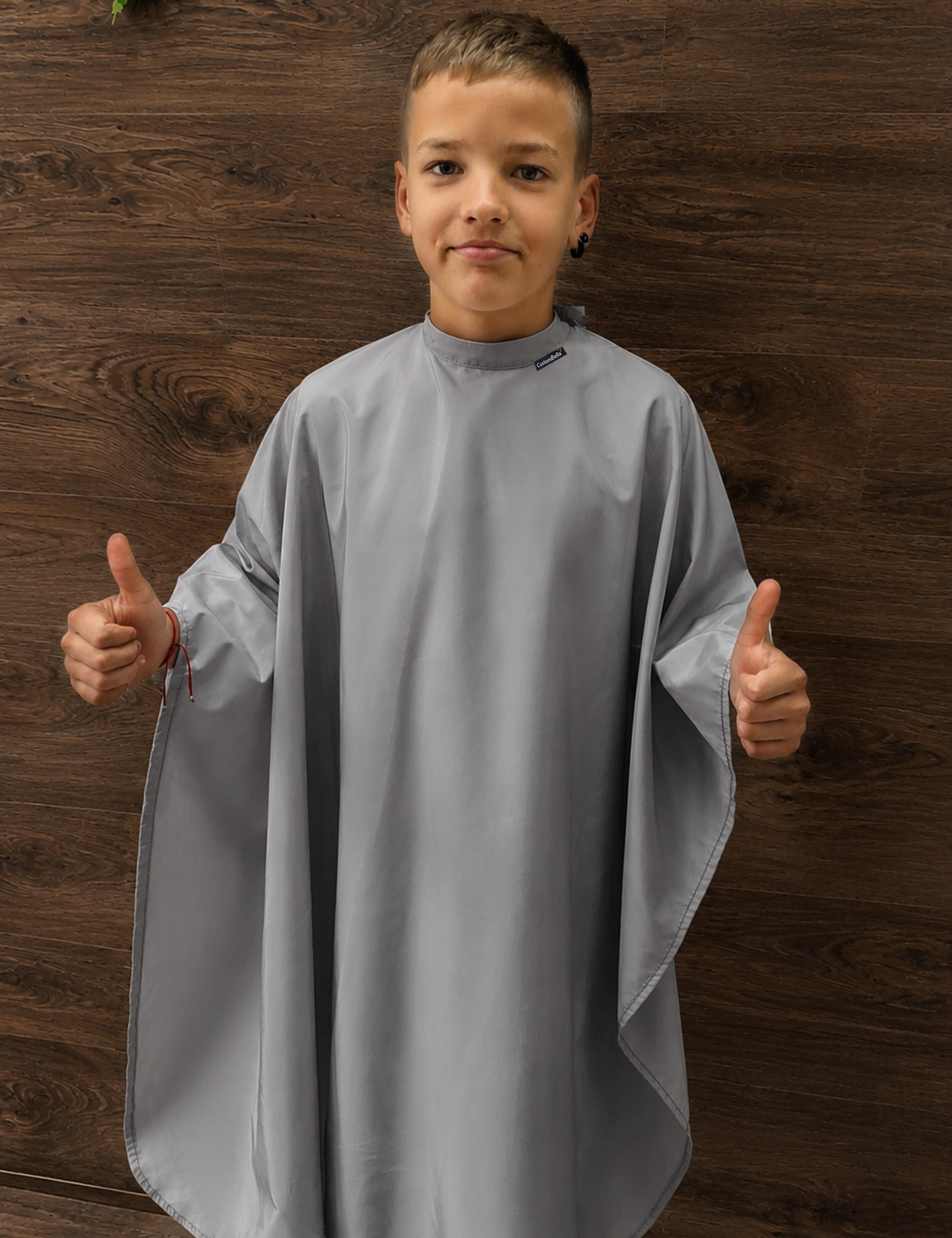 Professional grey kids hairdressing gown for beauty salons