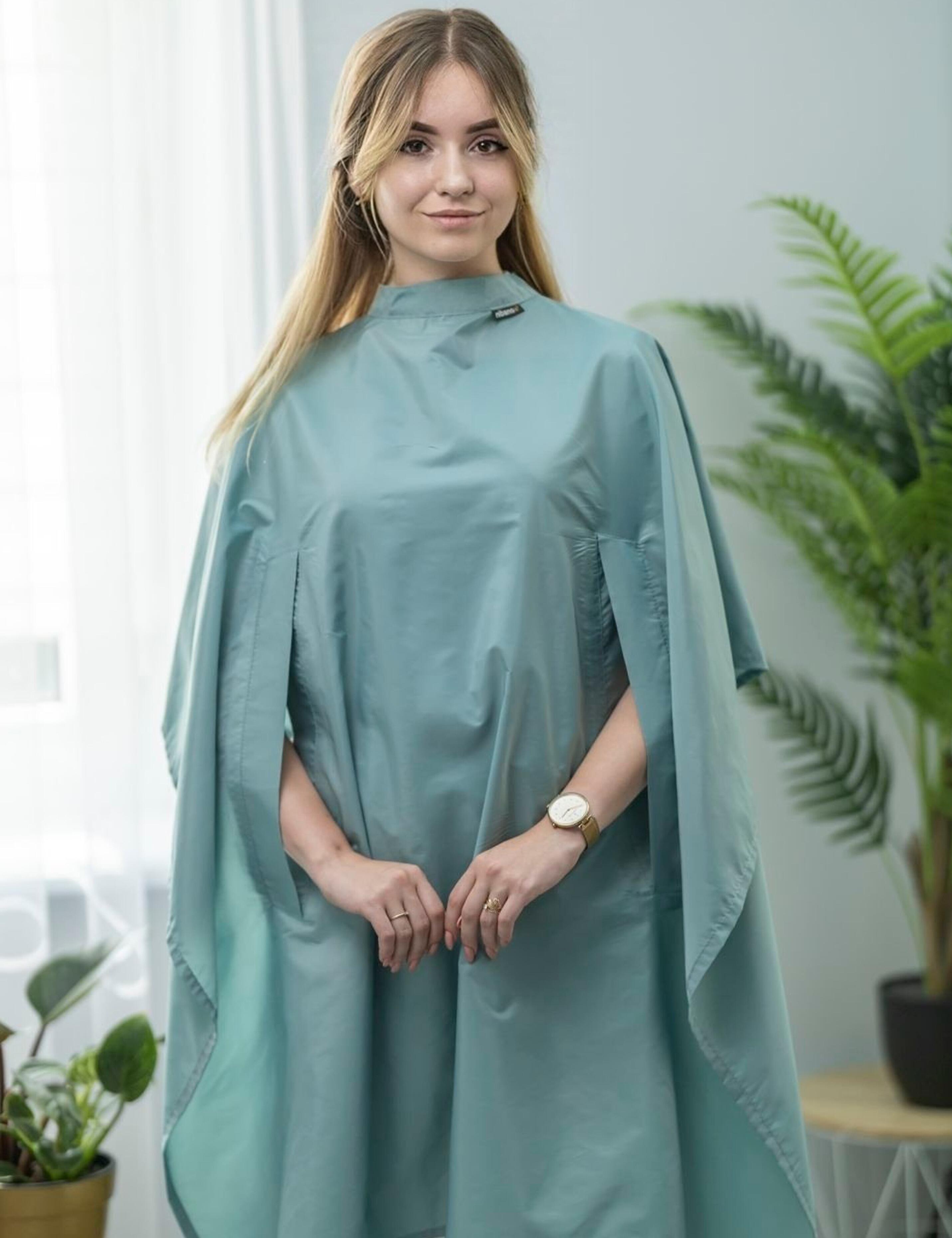 Washable sage hair cutting cape with arm openings USA