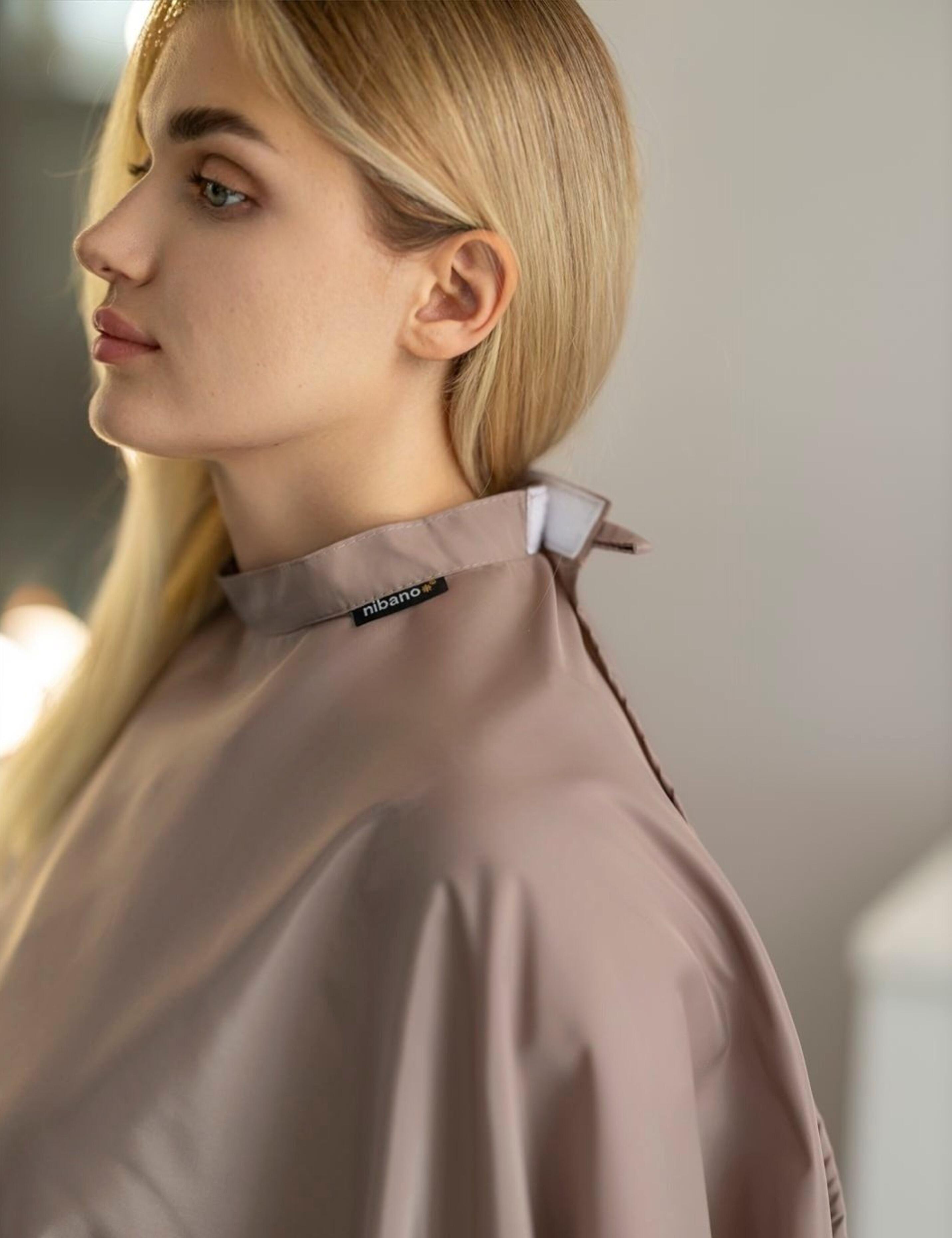 Aesthetic latte cape for professional hairdressing and styling services