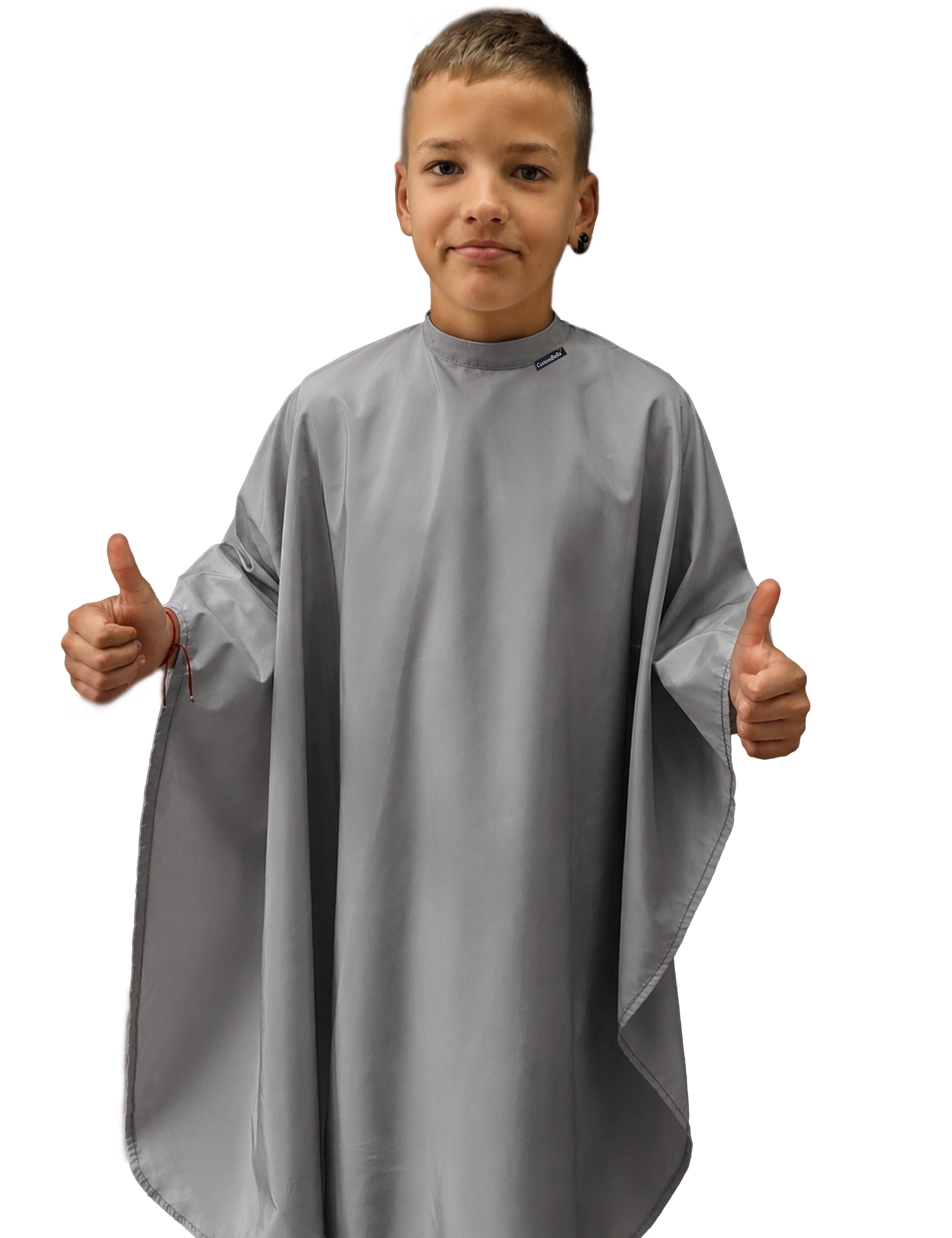Grey kids salon cape for haircuts and styling