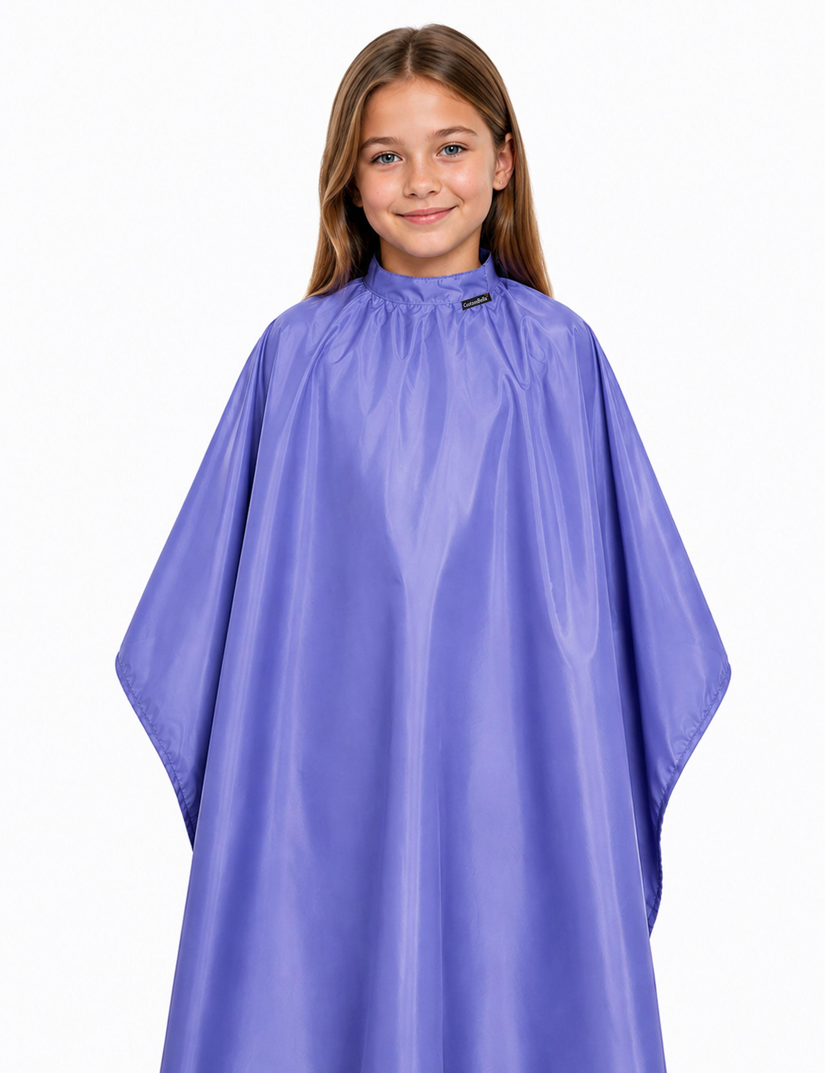 Denim blue kids salon cape for haircuts and styling