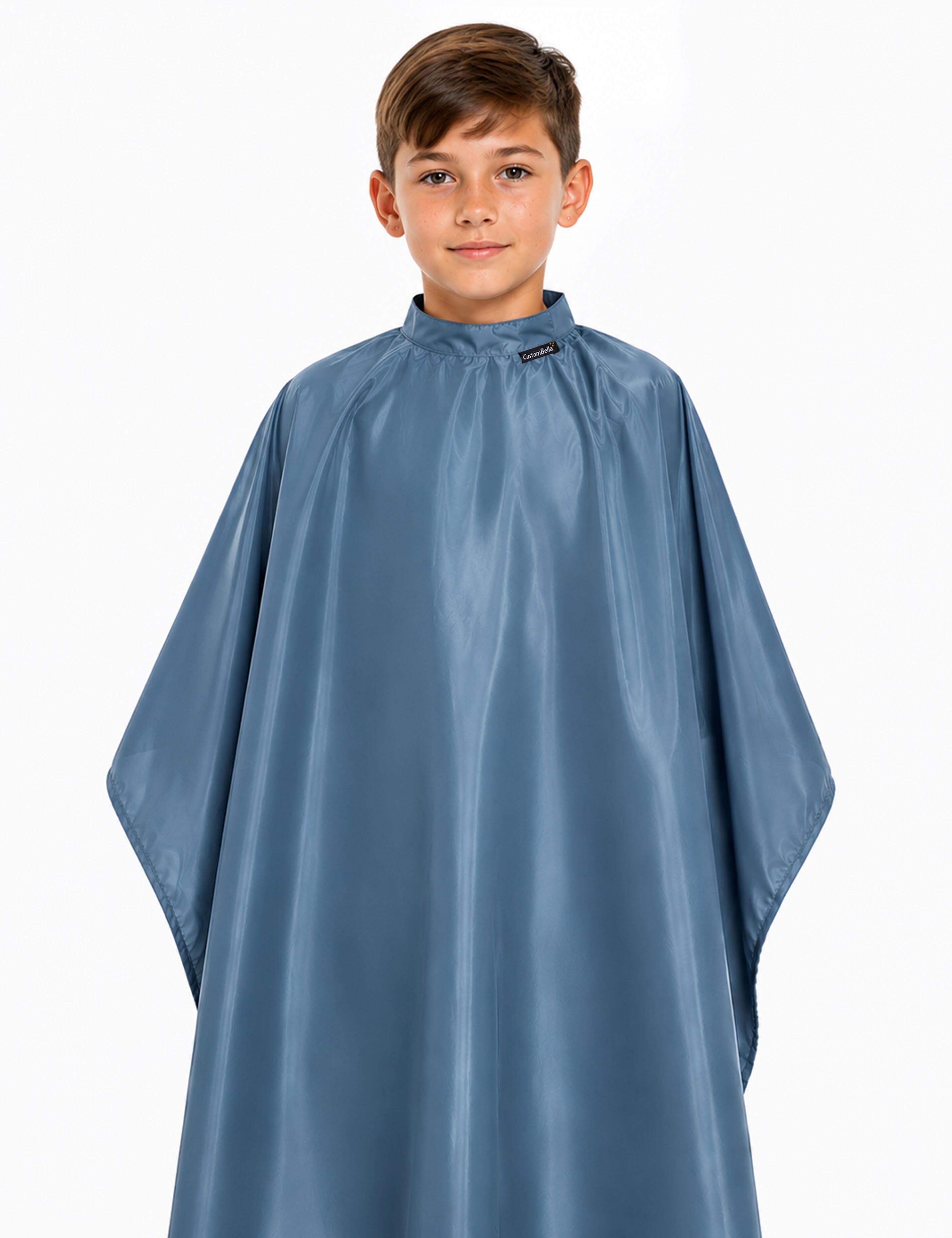 Steel blue kids salon cape for haircuts and styling