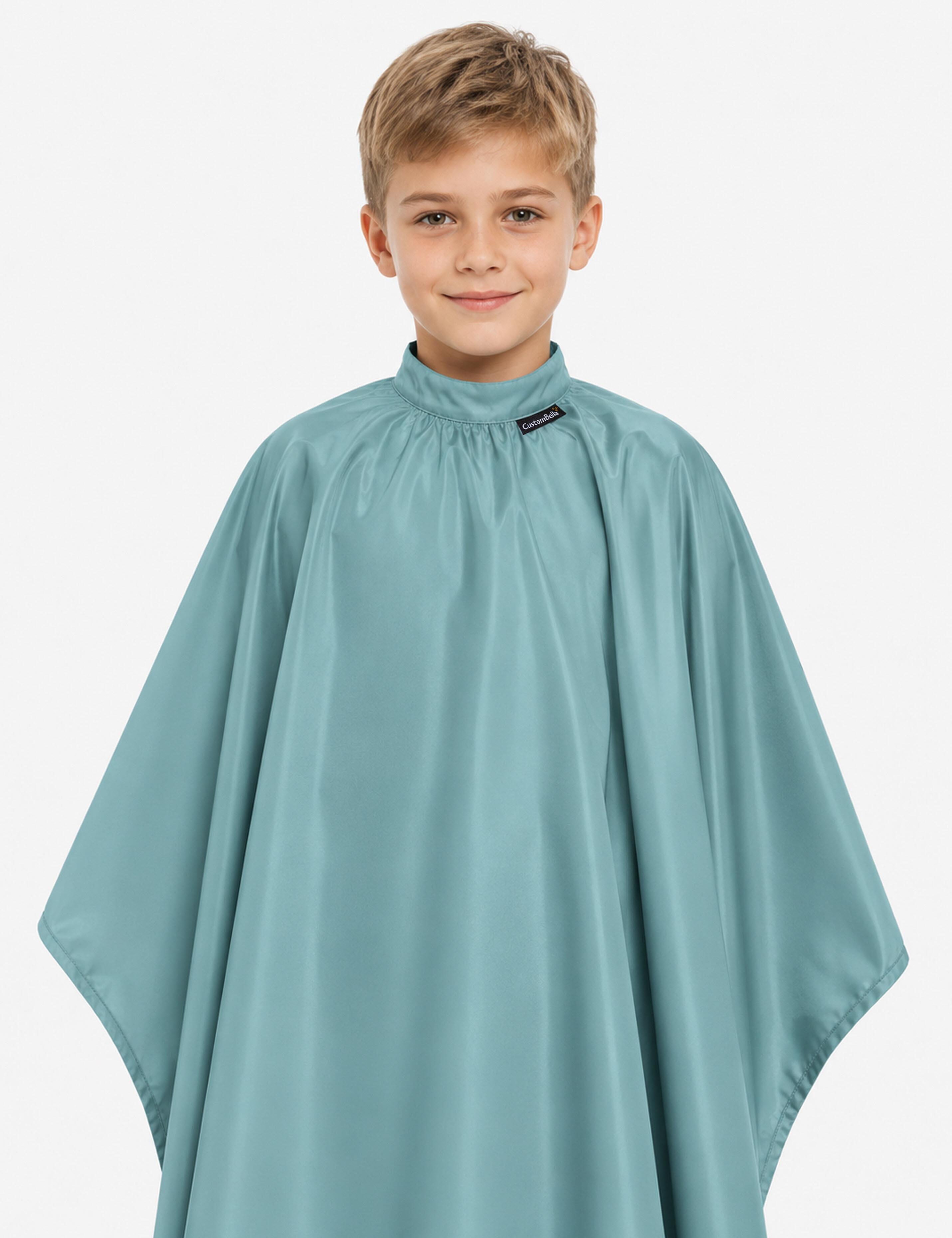 Sage green kids salon cape for haircuts and styling