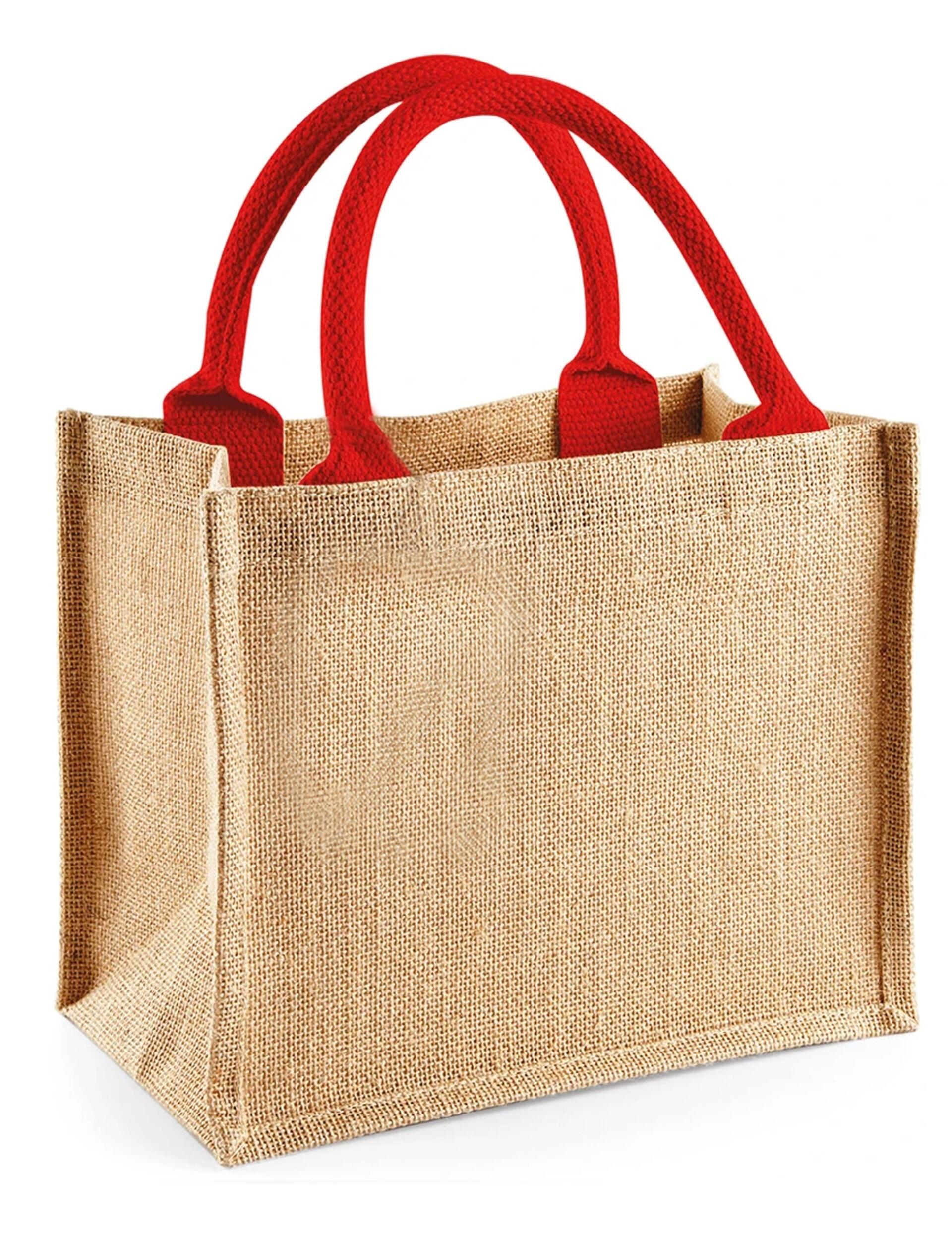 Natural Jute Mini Gift Bag with Red Handles Blank Printed
