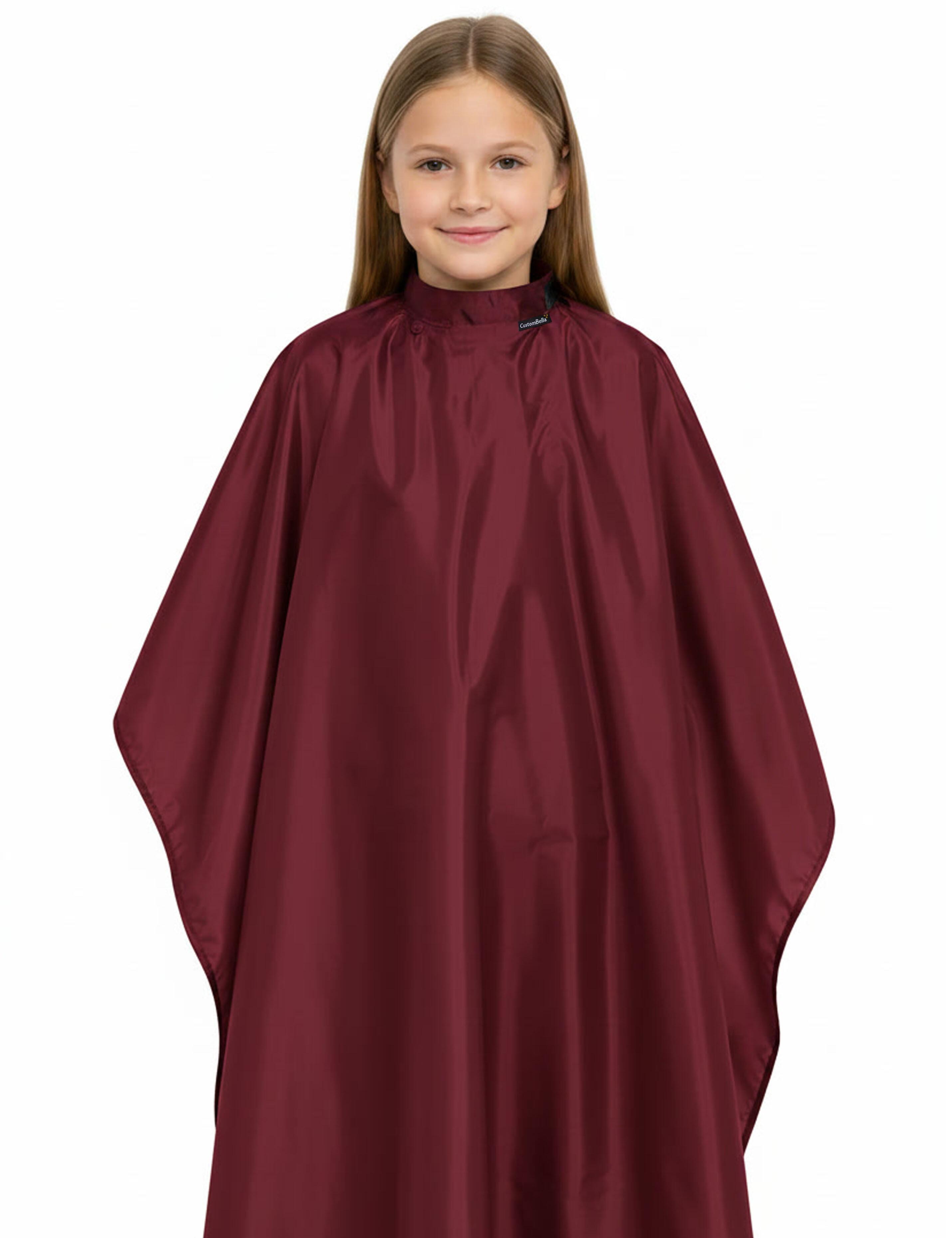Burgundy kids salon cape for haircuts and styling