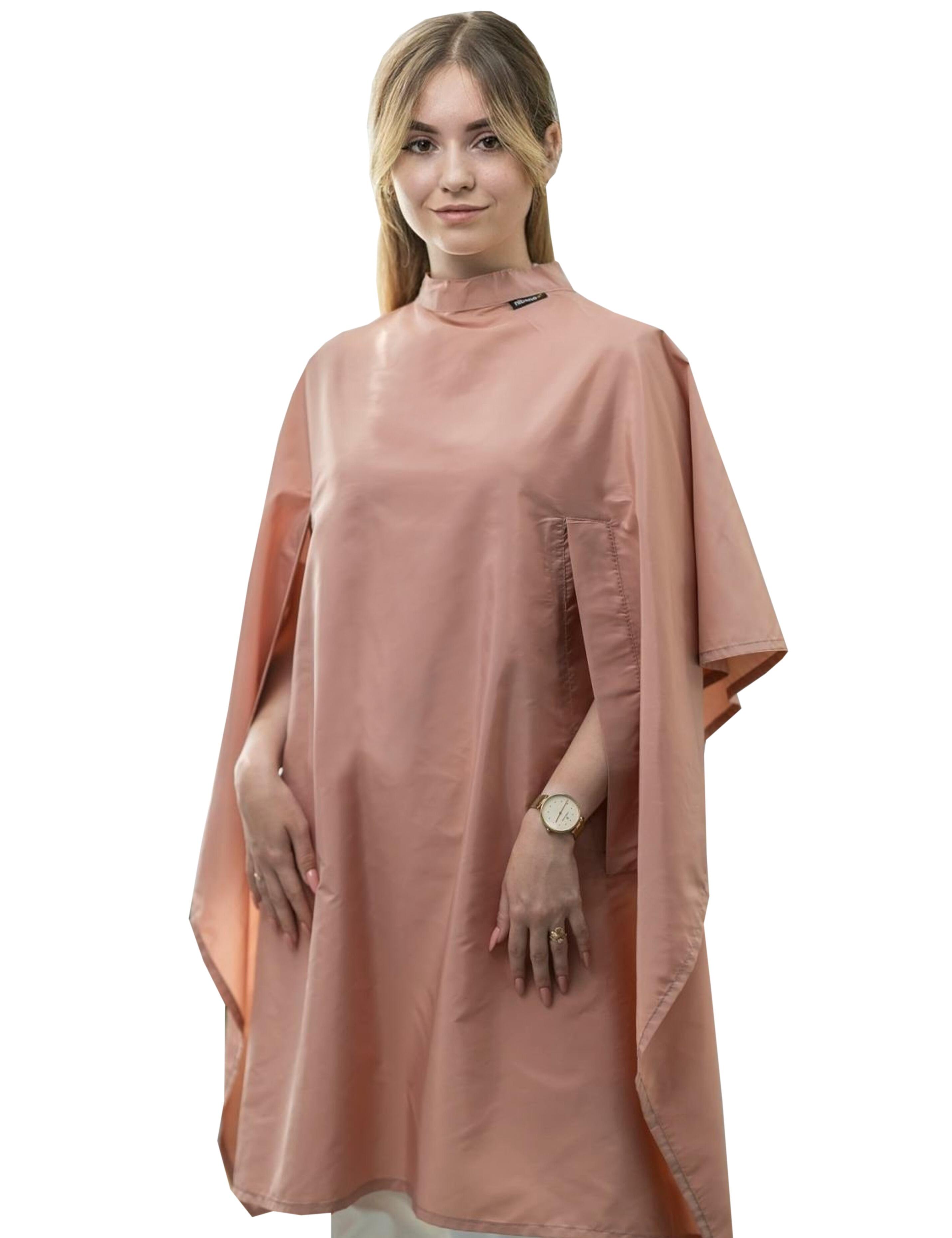 Powder salon cape with hand slits for hairstyling