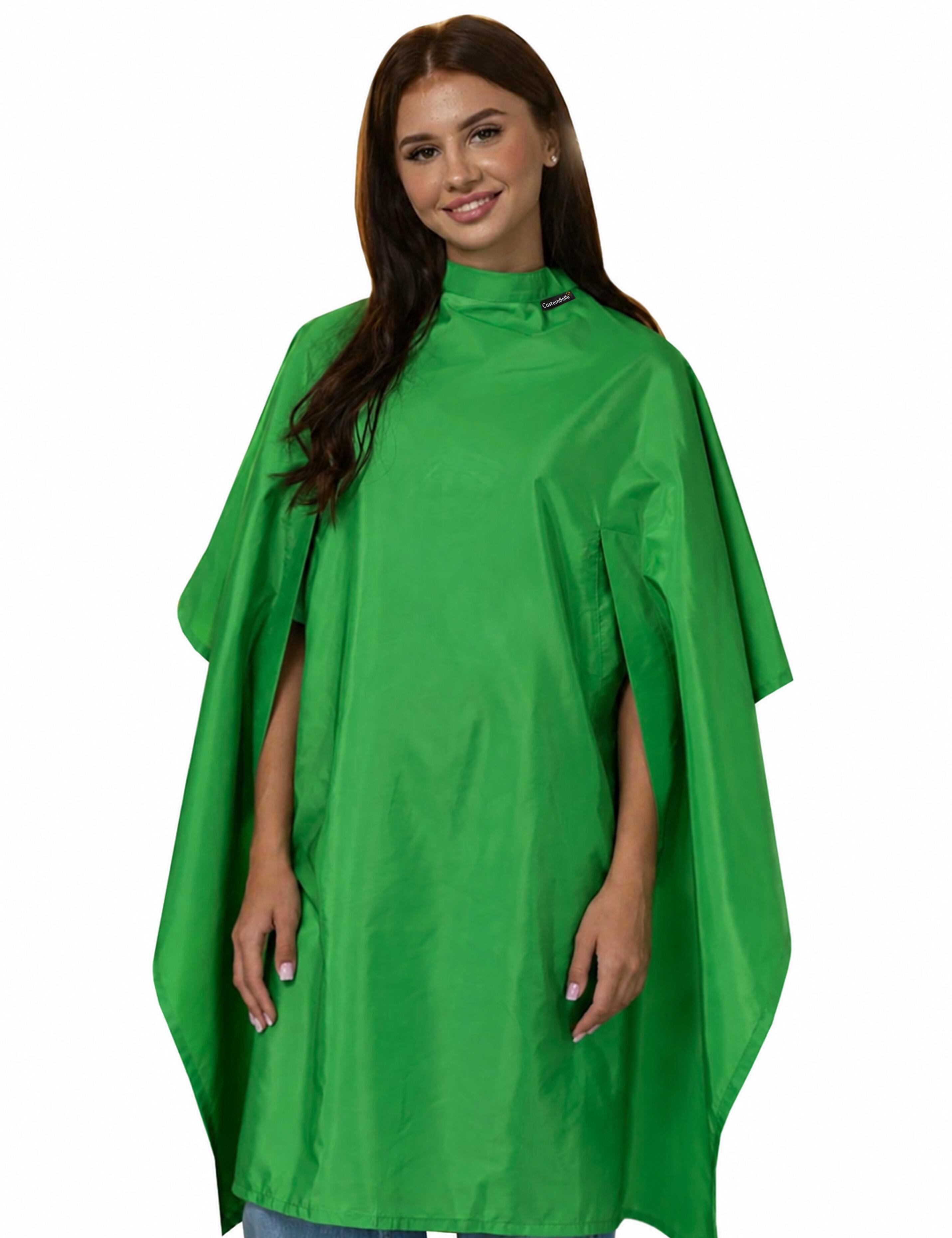 Premium kelly green salon cape with hand slits made in USA