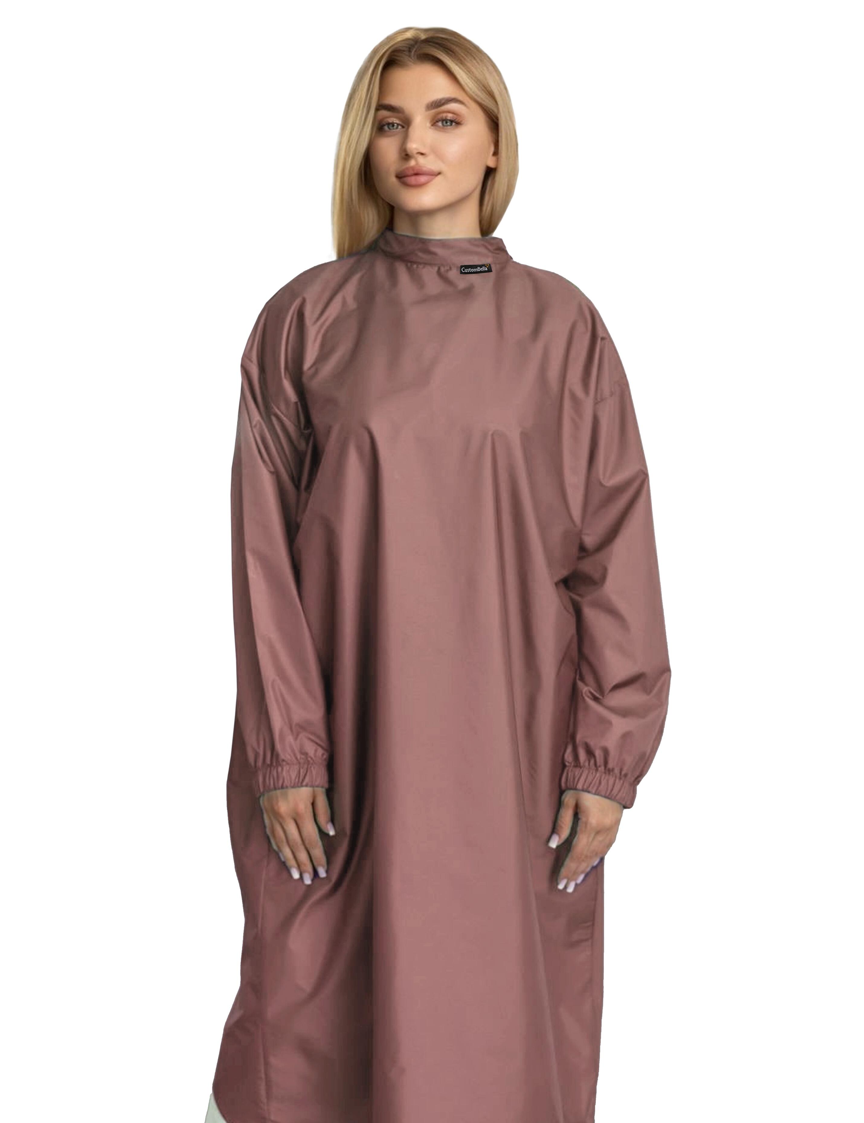 Premium dark brown barber cape with sleeves tailored for elite American grooming and hair styling