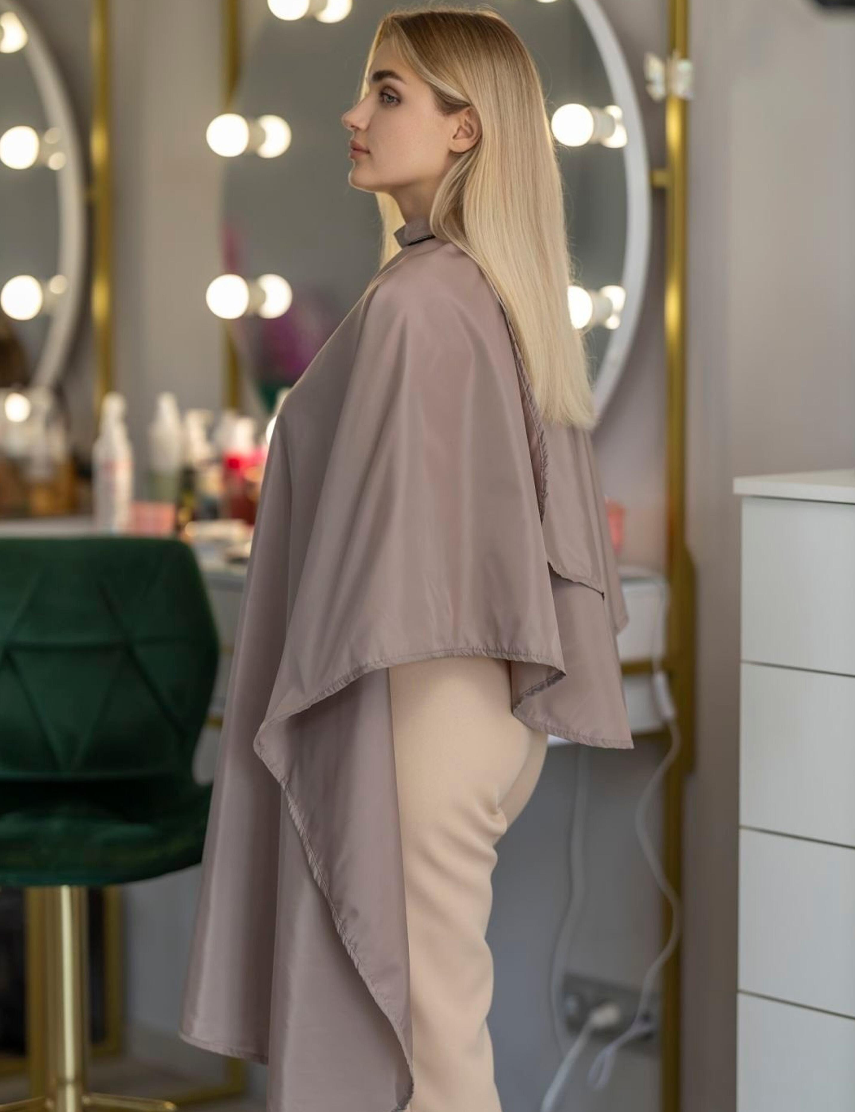 Stain-resistant latte barber gown to keep clients safe and dry