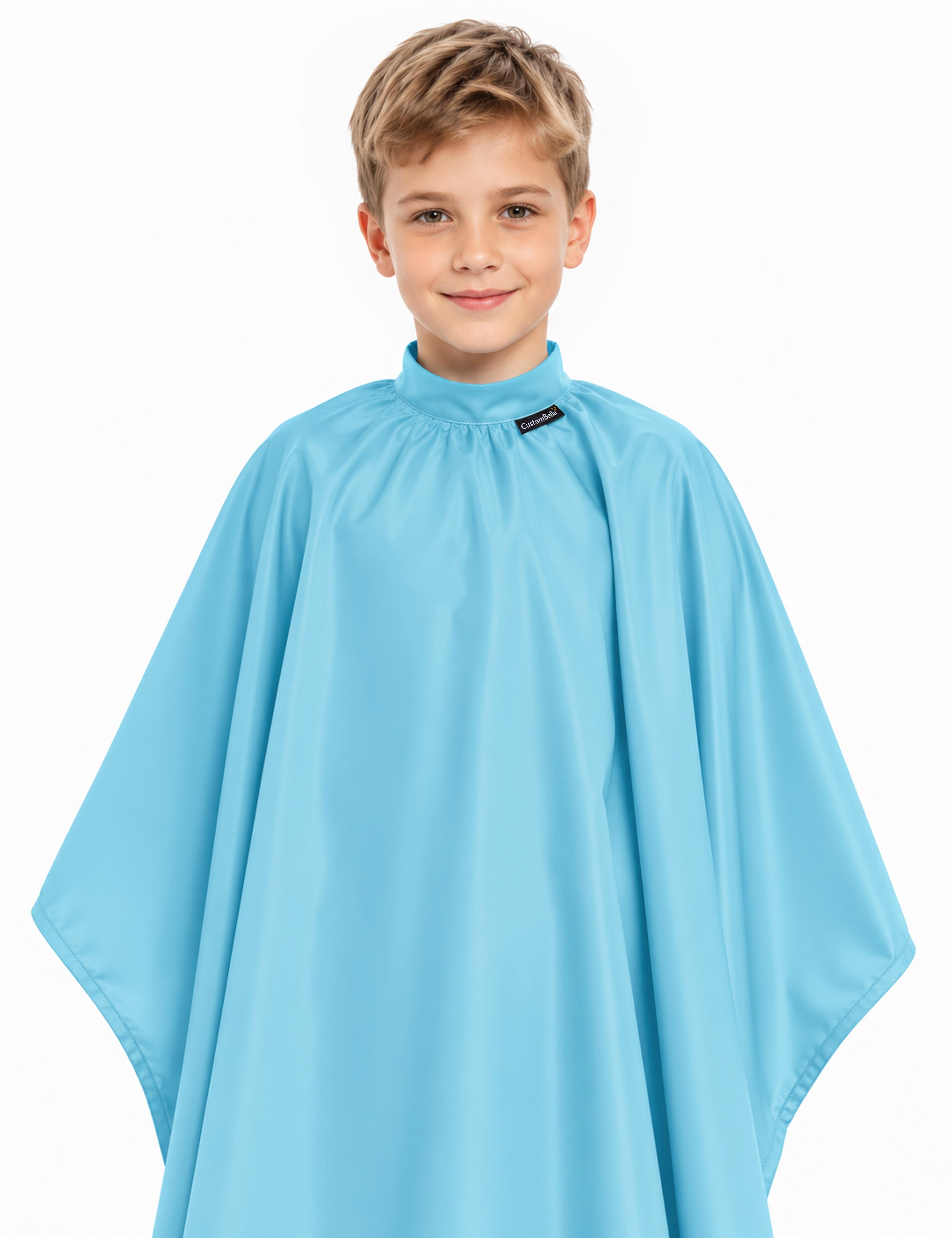 Aqua blue kids salon cape for haircuts and styling