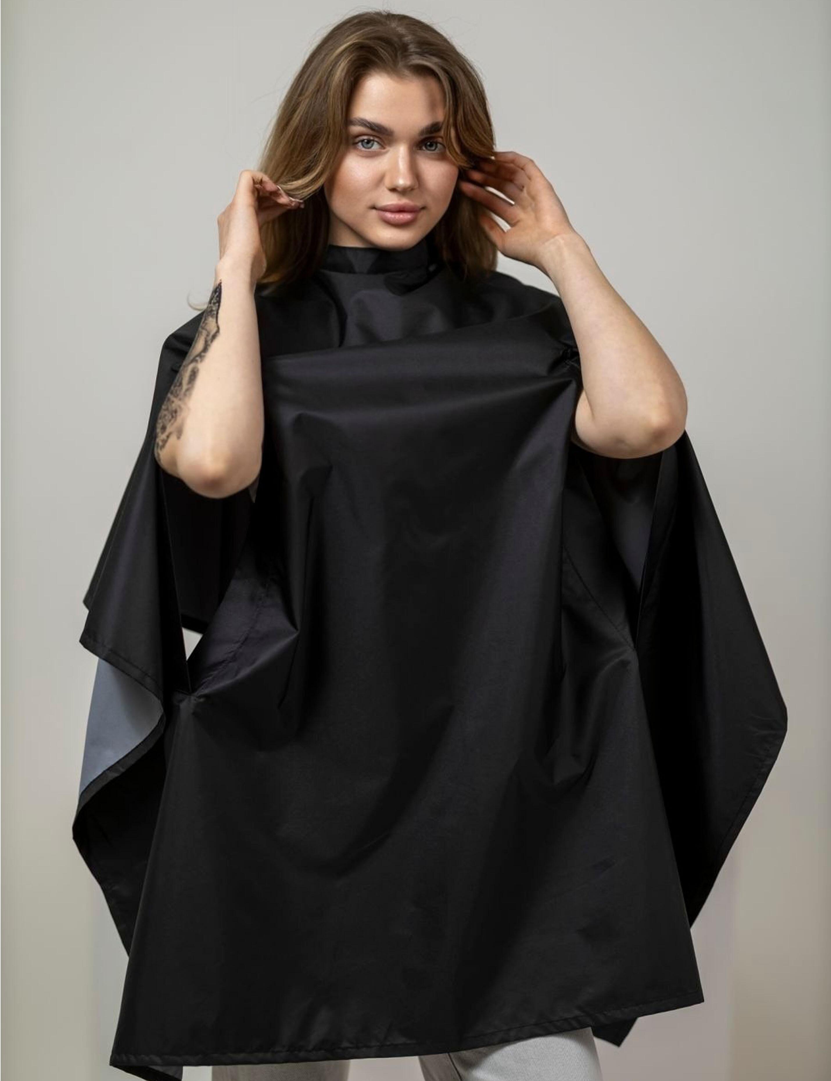 Blank black barber smock with arm holes for custom logo printing