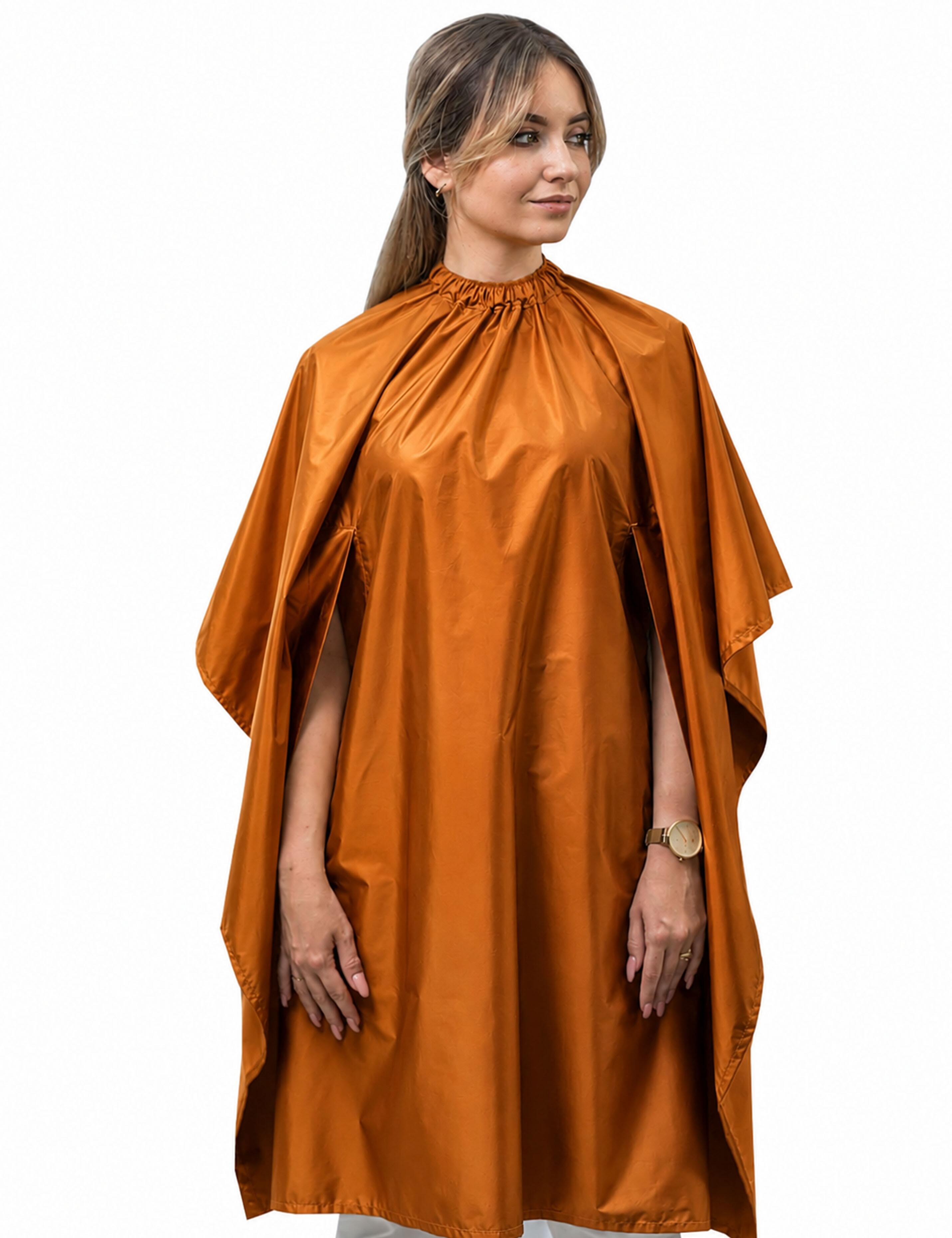 Ginger biscuit salon cape with hand slits for hairstyling