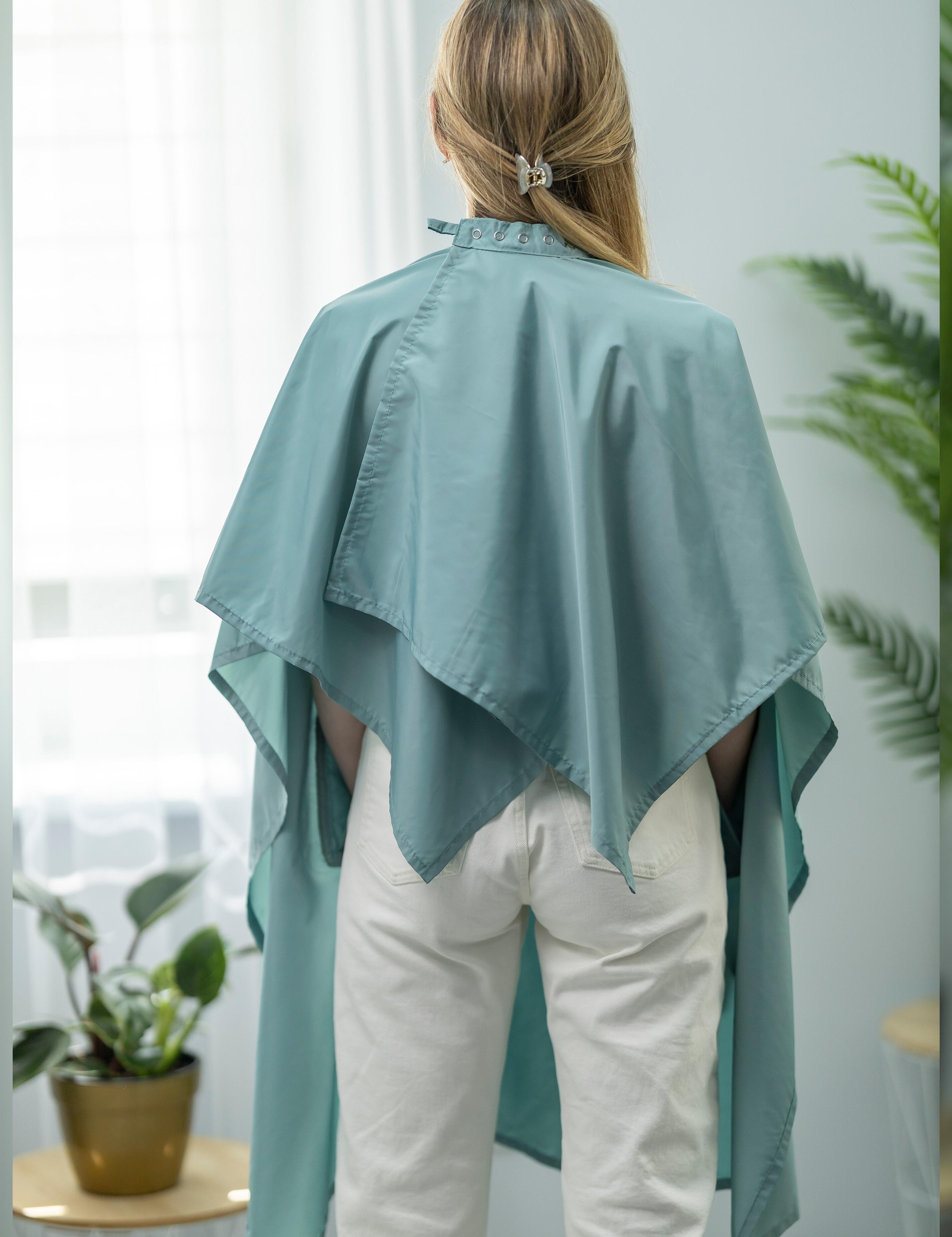 Sage salon cape with arm slits for barbers and stylists