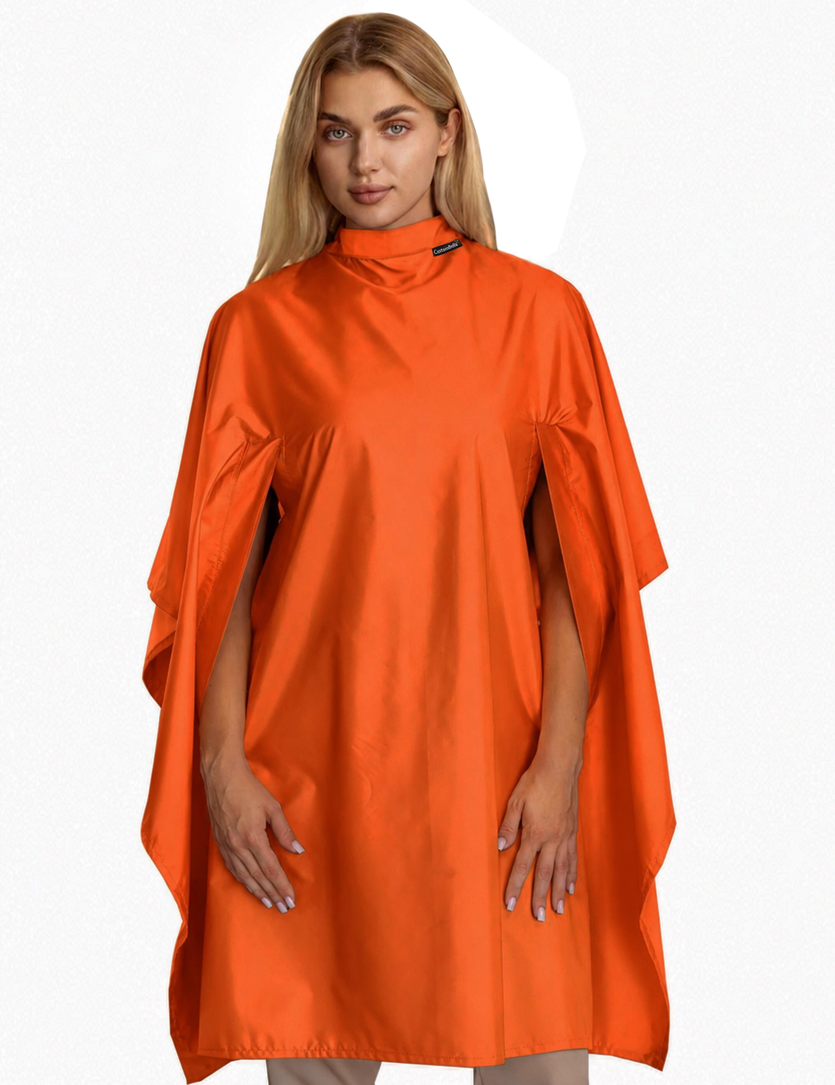Premium orange salon cape with hand slits made in USA