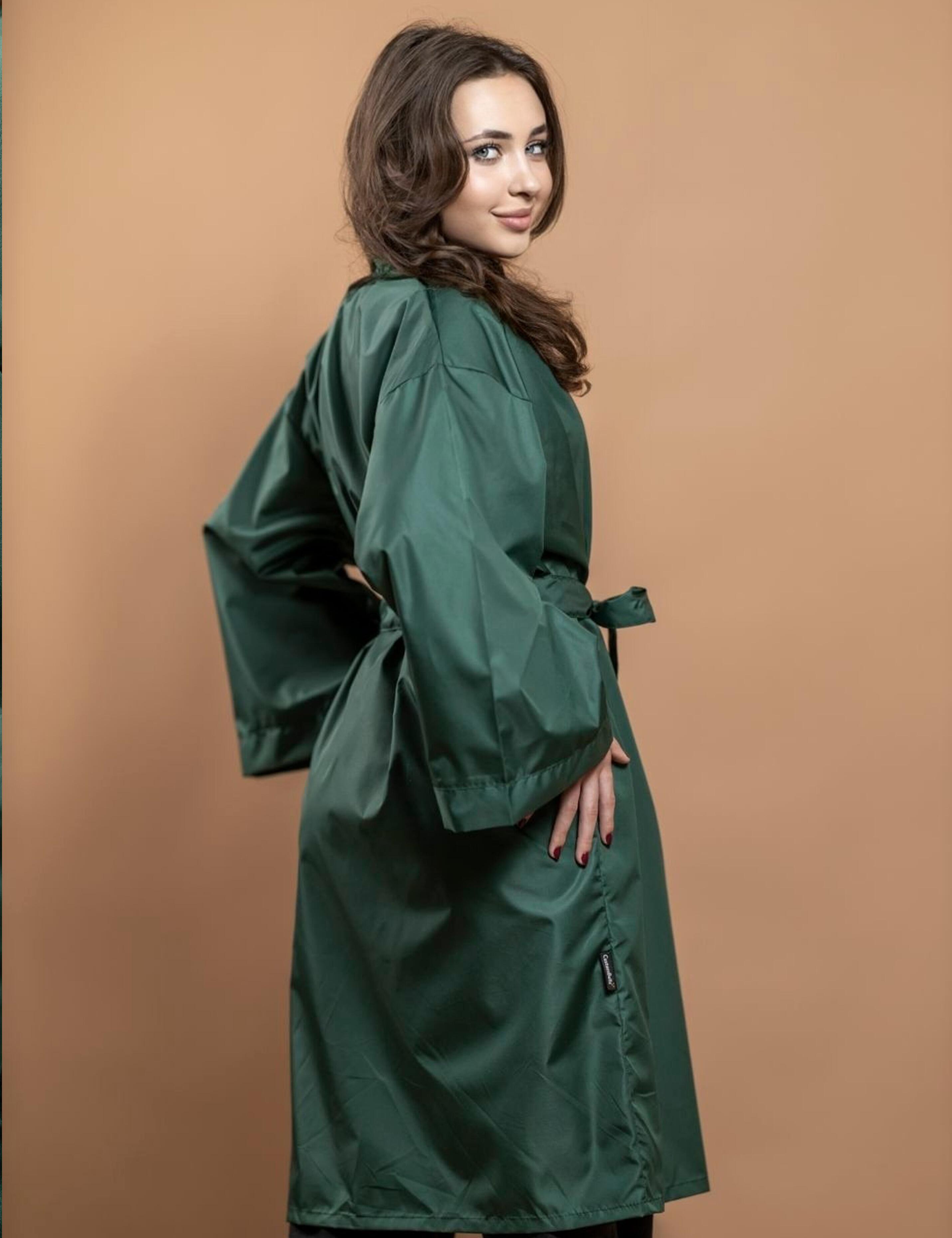 Professional bottle green salon uniform robe for spa and hair experts