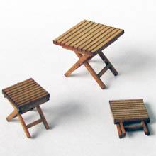 1/24th scale Camping Table and Stools Kit