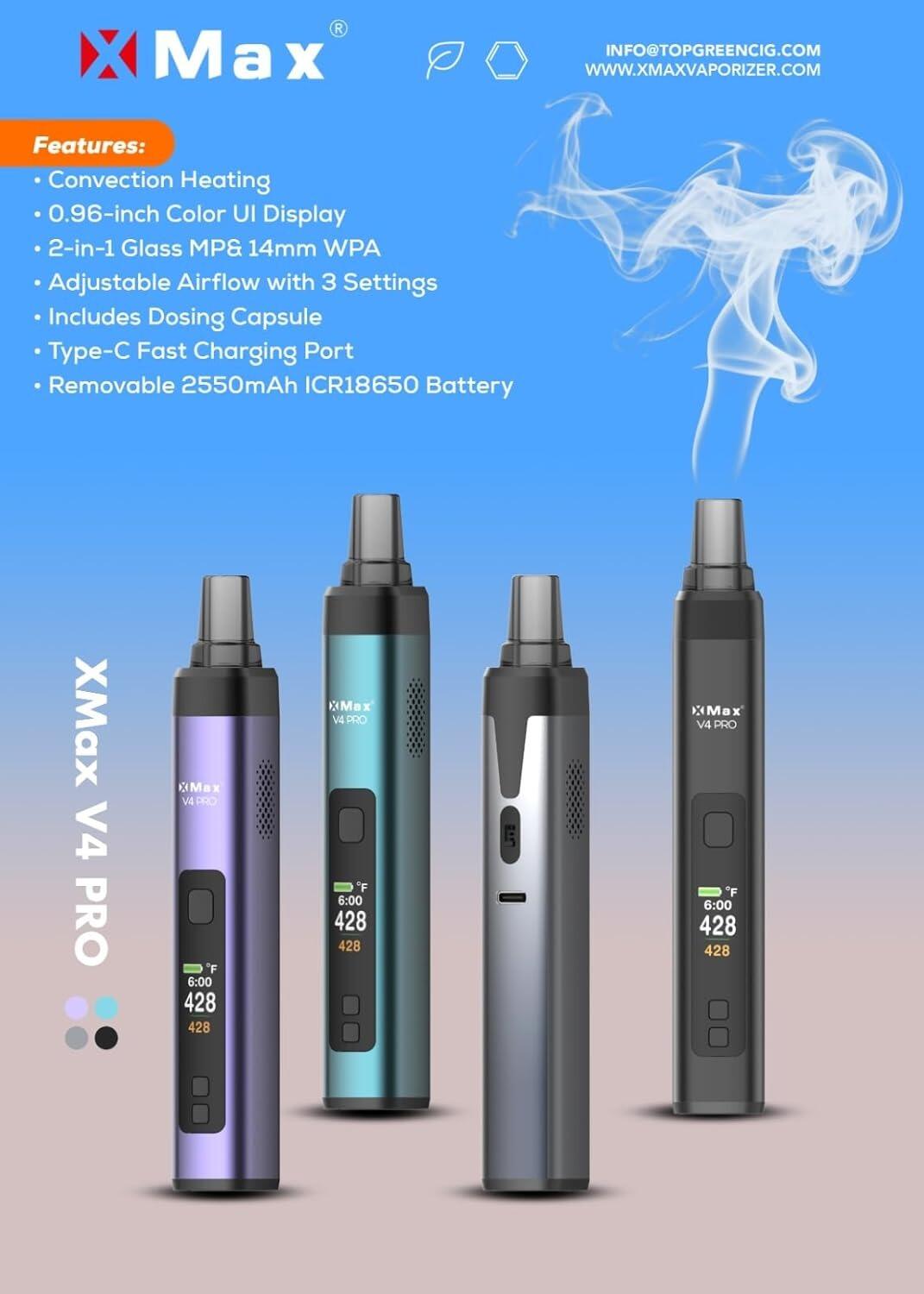 XMAX V4 Pro vaporizer shown in four colour options
