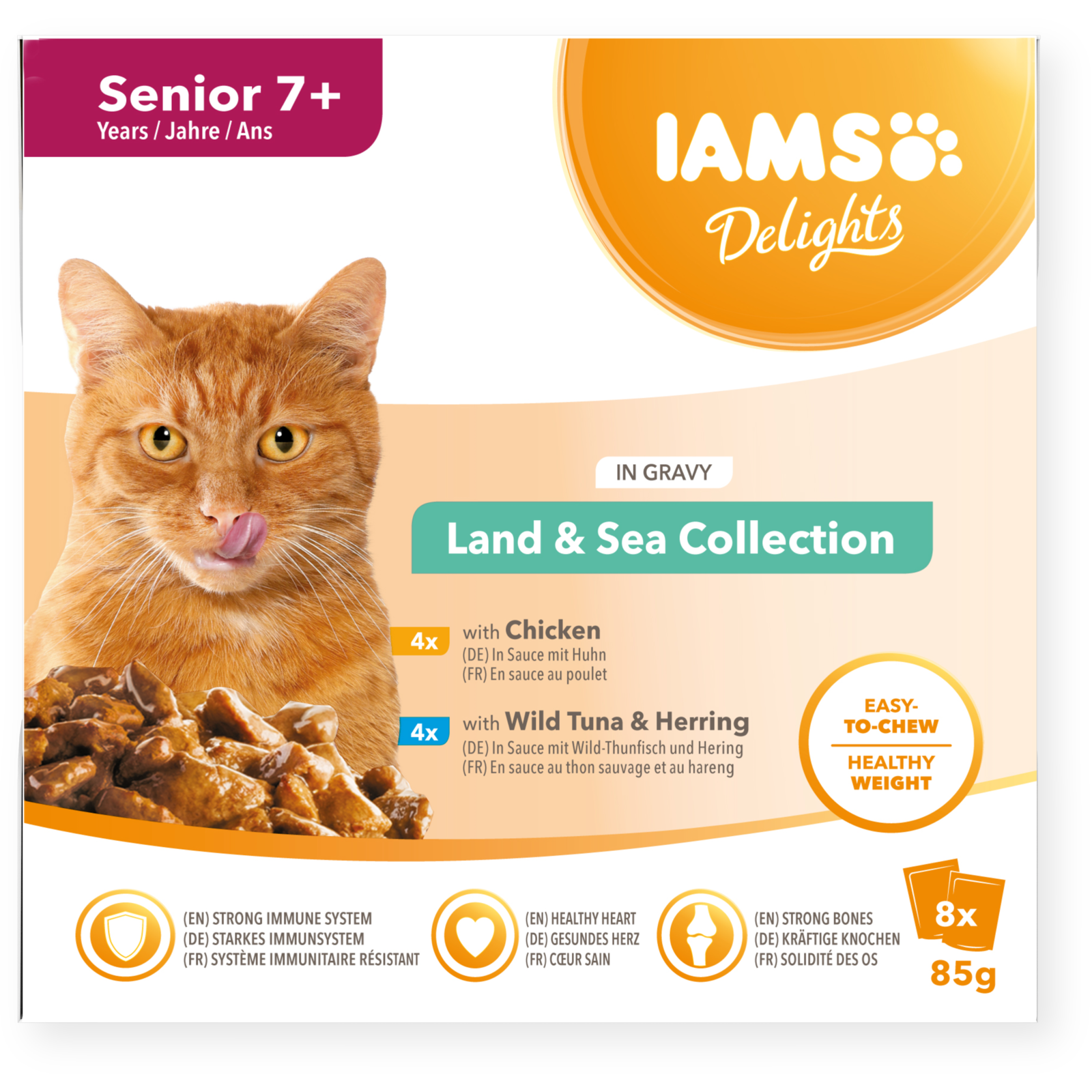 IAMS Delights Senior 7+ Land & Sea Collection in Gravy 8 x 85g