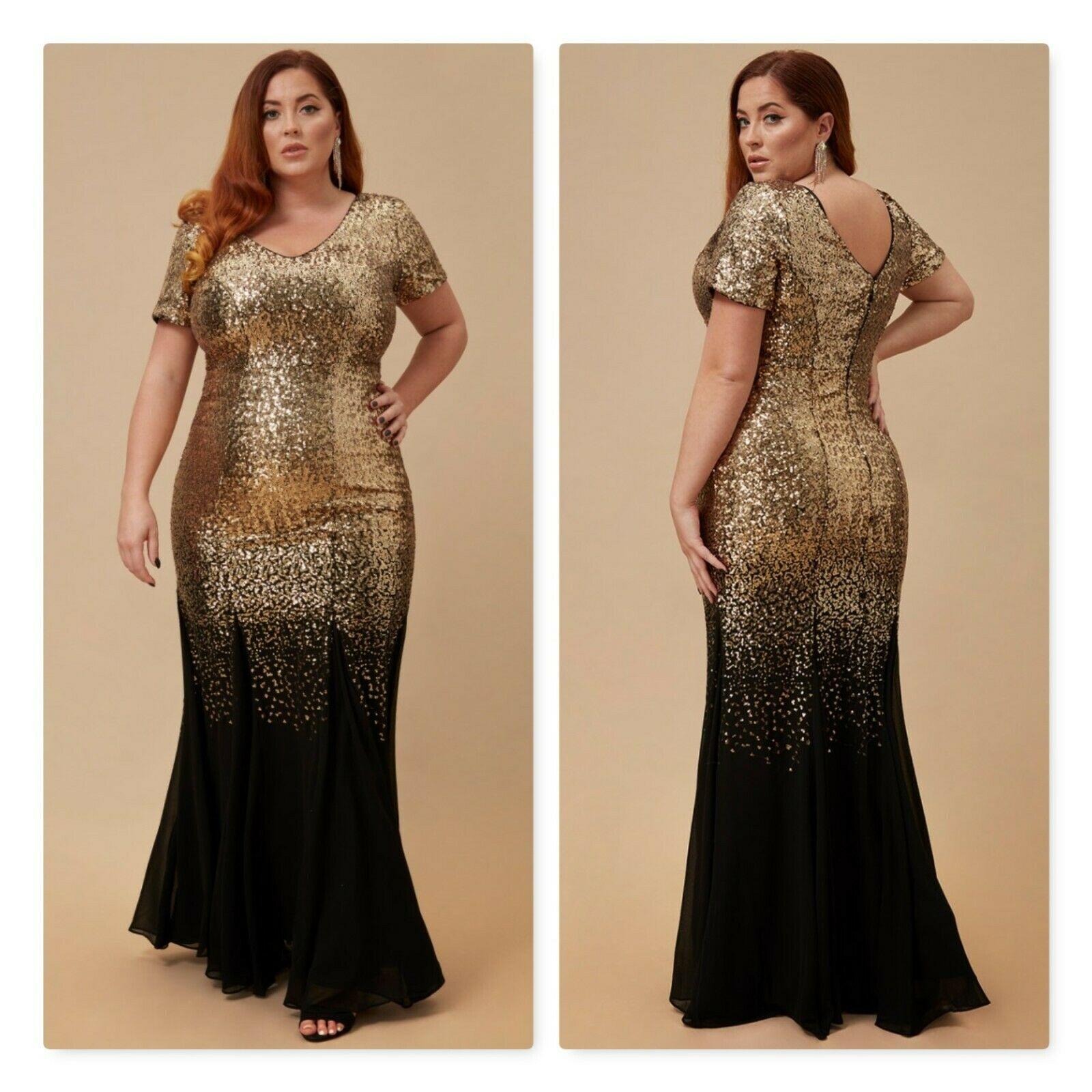 goddiva sequin embellished plunge maxi dress in black and gold