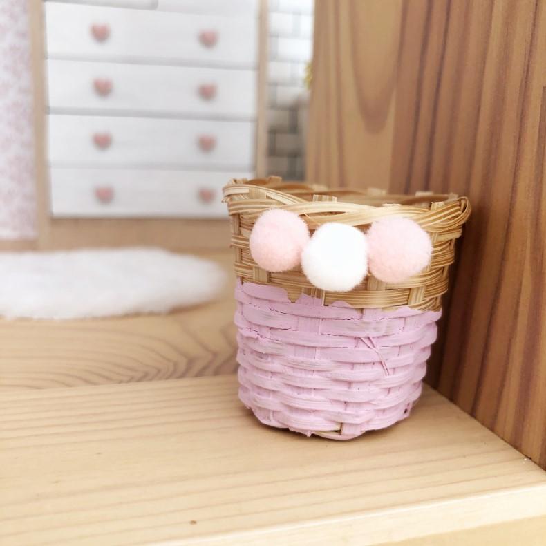 Pretty Little Minis handmade pom pom dollhouse storage basket for
