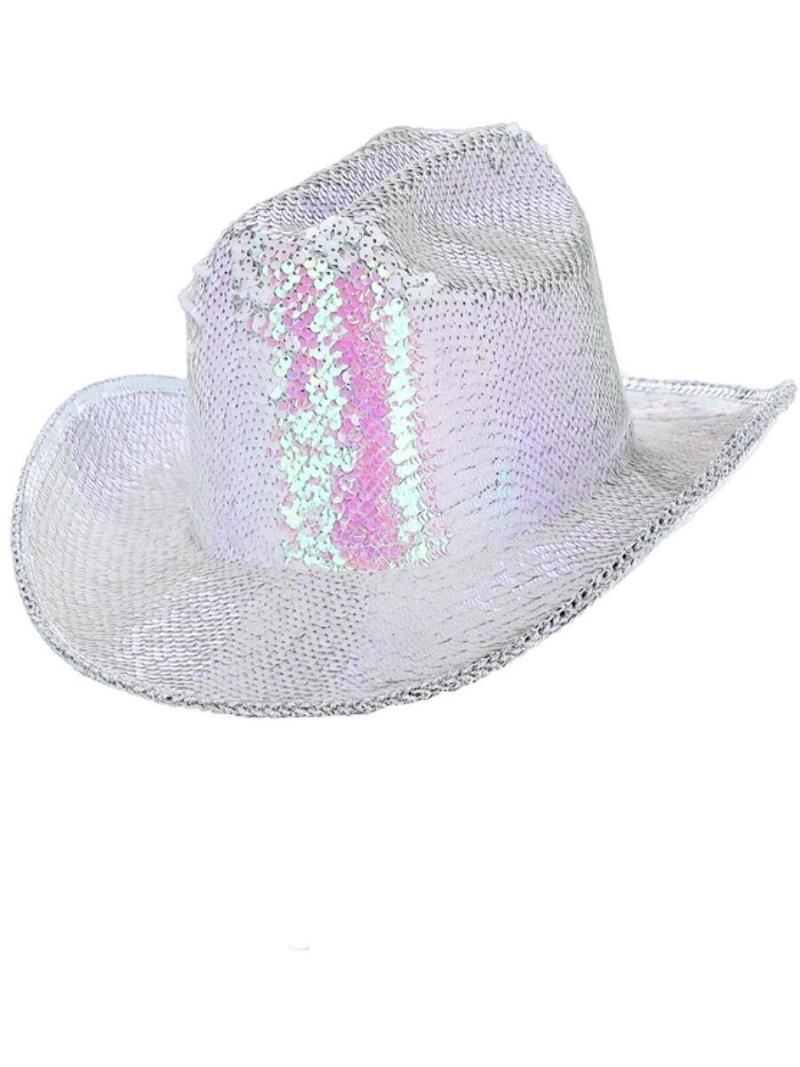 Fever Deluxe Sequin Cowboy Hat Iridescent White