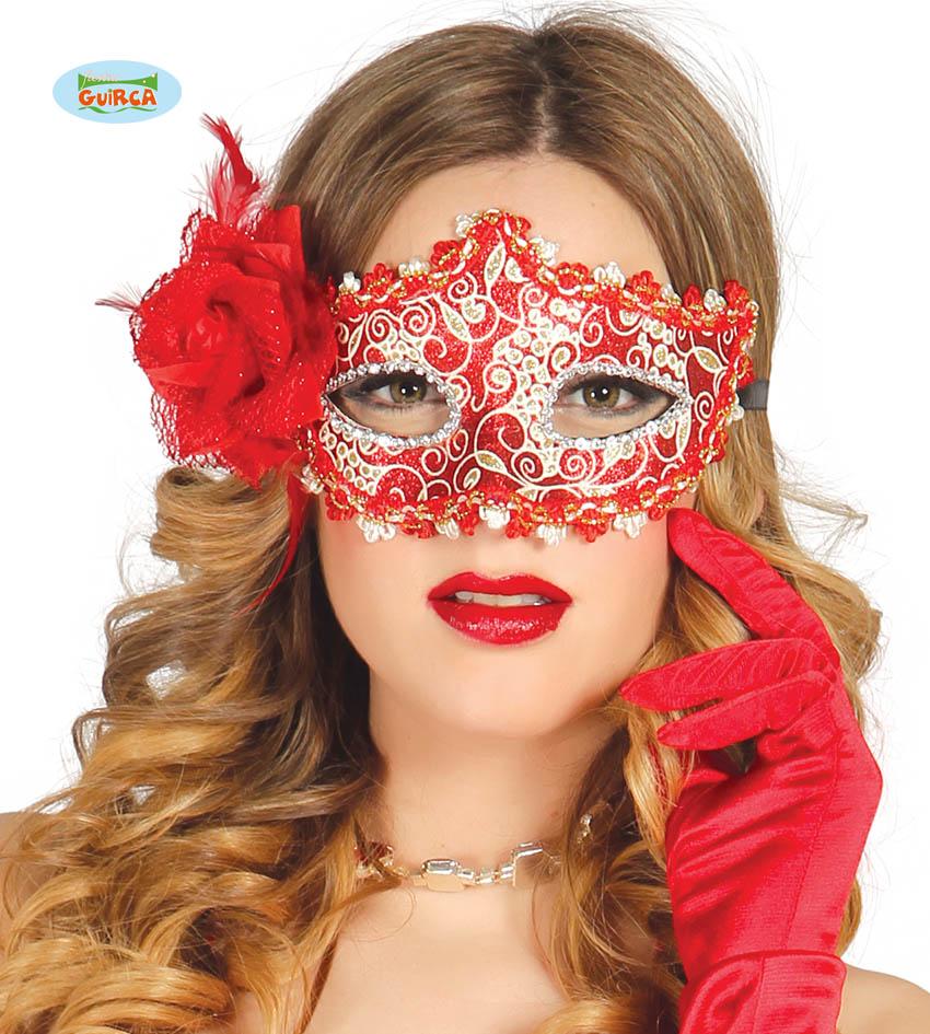 Red & Gold Eye Mask with Rose