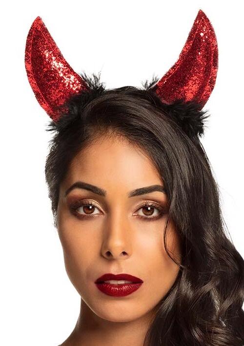 Devil horns on Headband Red Glitter