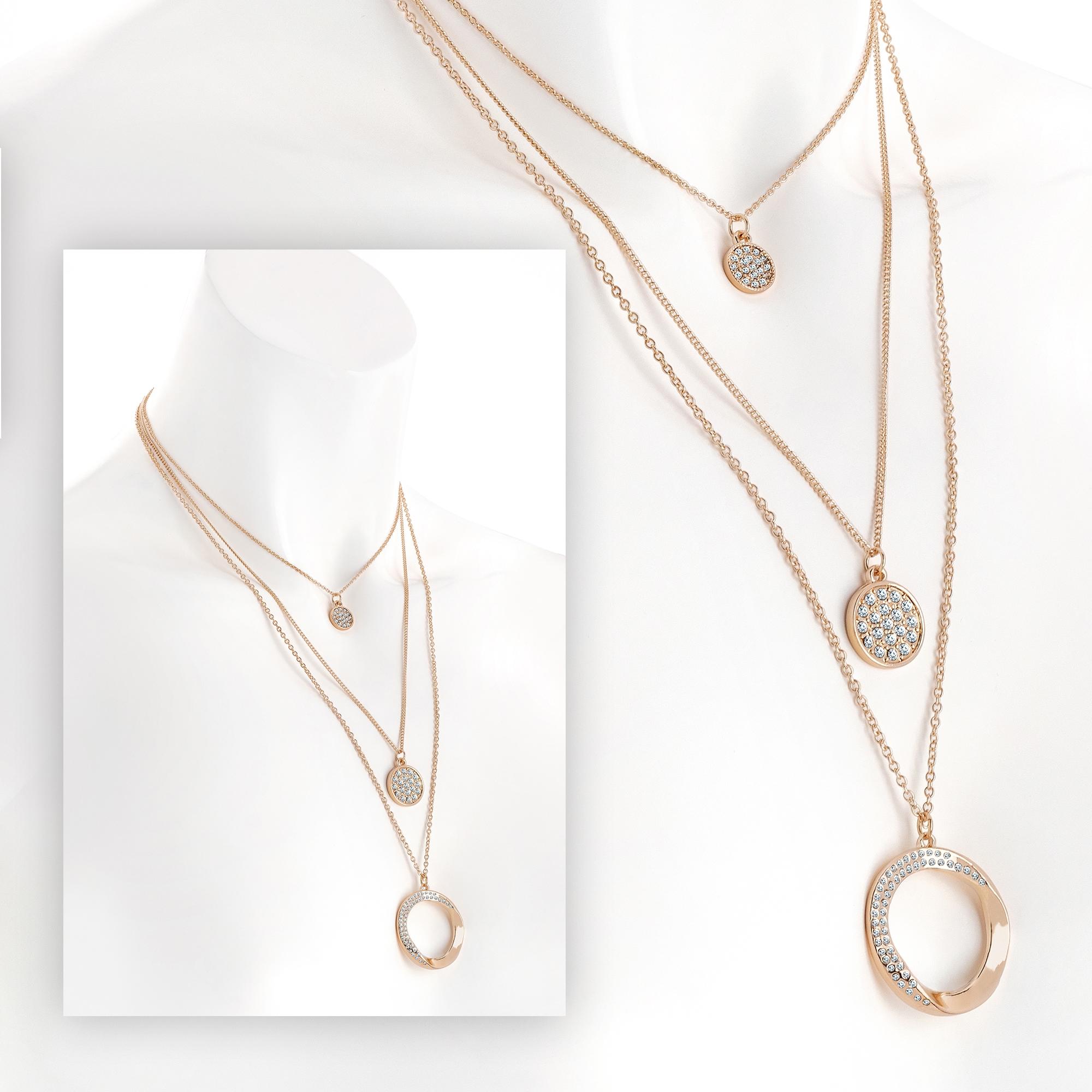 Three Row Rose Gold Colour Crystal 