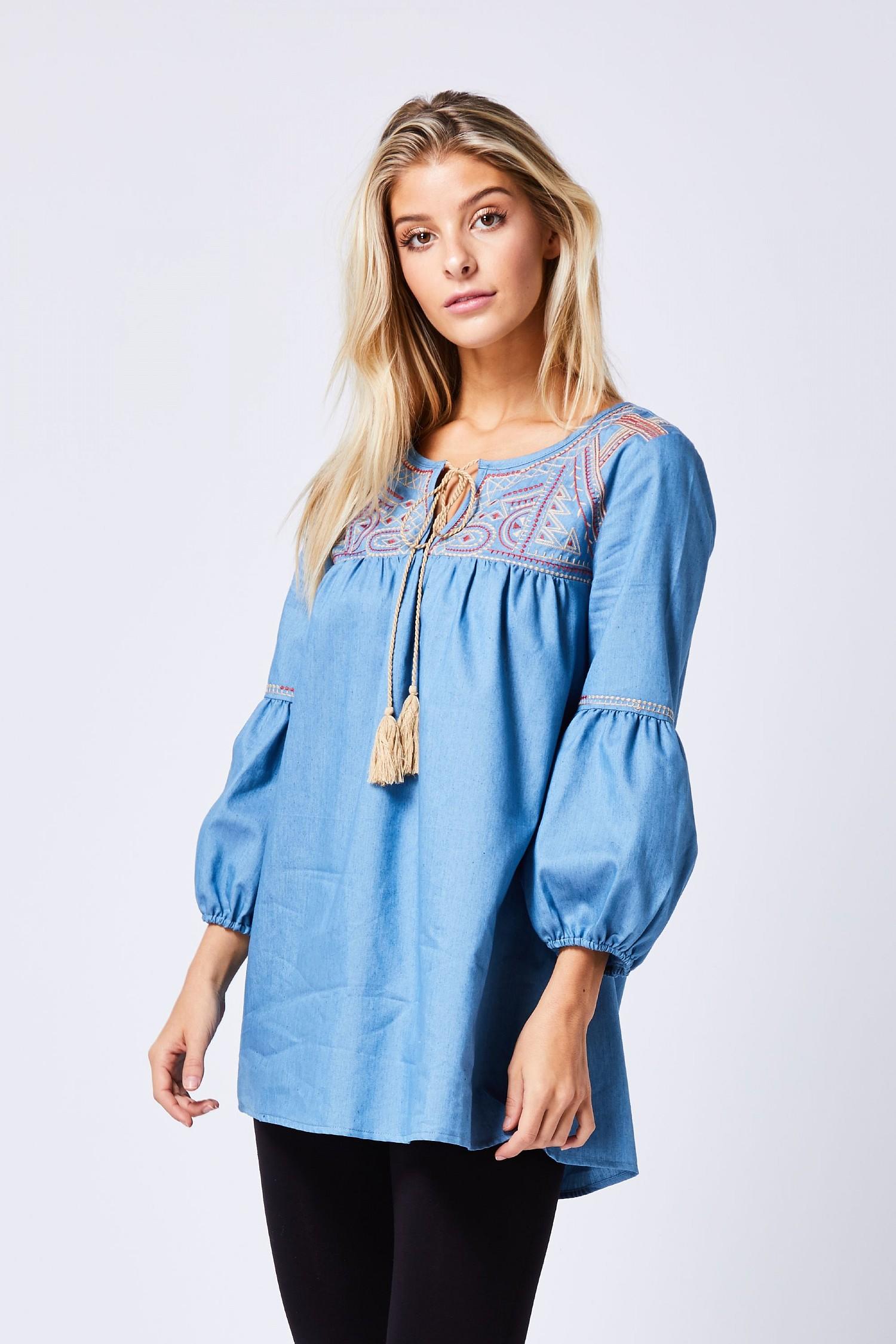 denim embroidered top