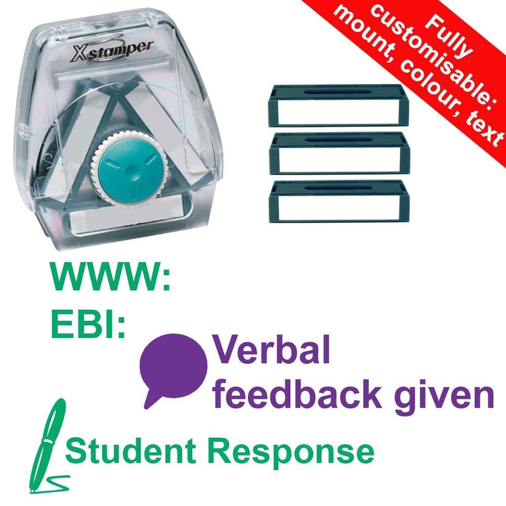 Teacher Stamps | Verbal feedback given, Student response, WWW/EBI Xstamper 3-in-1 Twist N Stamp Set