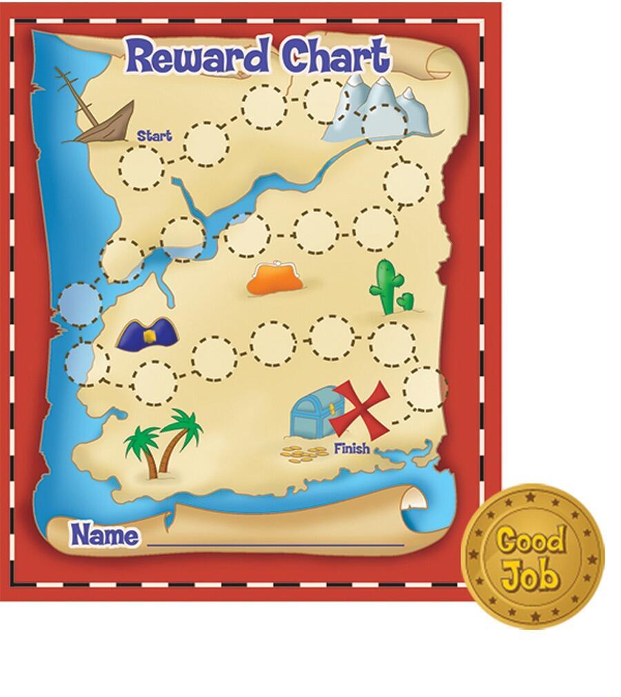 Reward Chart Sets | Pirate Treasure Hunt Chart & Gold Coin Stickers - 36 Charts 880 Stickers