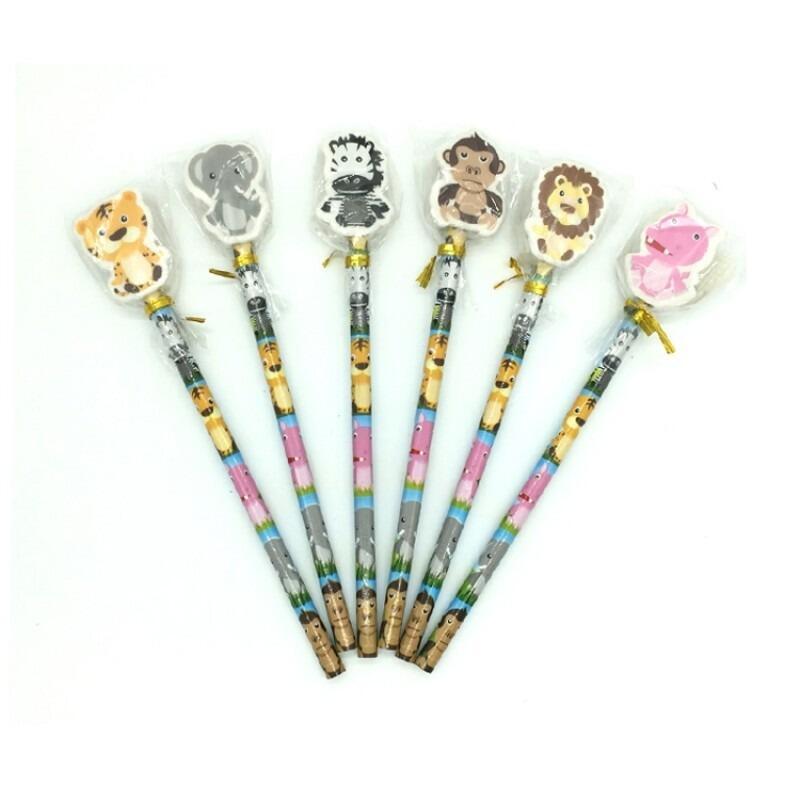 Novelty Stationery | Cute Jungle Animal Pencils with Topper Erasers. Mix of Jungle Favourites!