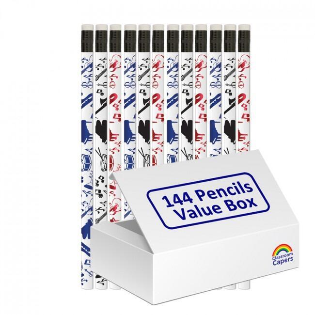 Class Gifts | 144 Music Instrument Shiny Design HB Pencils. Quantity Discounts