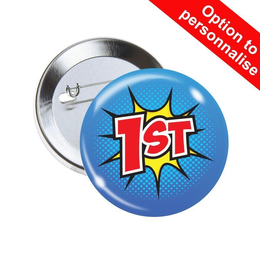 School Badges | 1st Place SuperHero Design Sports Day / Winner Award Pin Badges x 10.