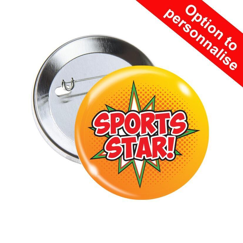 School Badges | Sports Star, Super Hero/Retro Design Pin Badges for Schools x 10