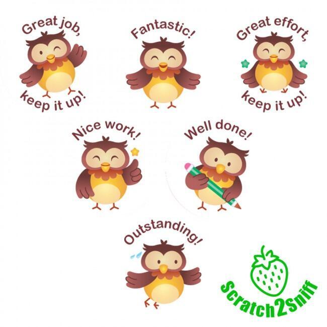 Scented Stickers | 90 Owl Design, Honey Scent, Smelly Reward Stickers for Teachers. Mixed Designs