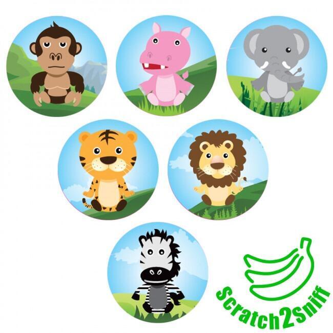 Smelly Stickers | Jungle Animals, Banana Scent, Smelly Kids Stickers for Crafts/Rewards/Party Bags