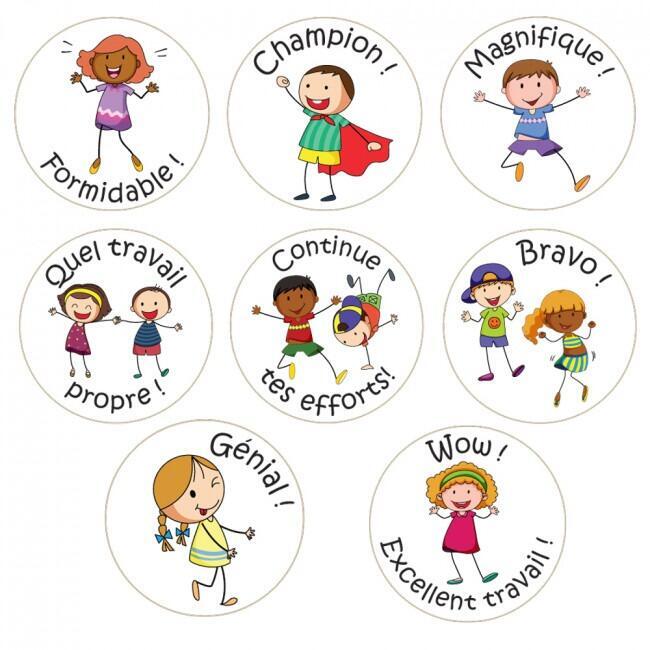 Teacher Stickers | 90 Mixed Praise, Classroom Friends, French Reward Stickers for Teachers. Made UK