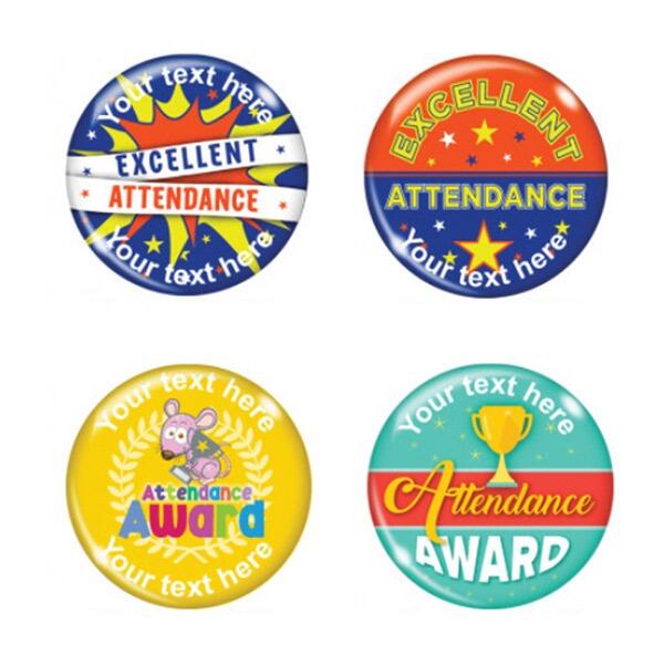 Personalised Attendance Badges | Quality Metal, Low Cost School Attendance Reward Badges. Made in UK