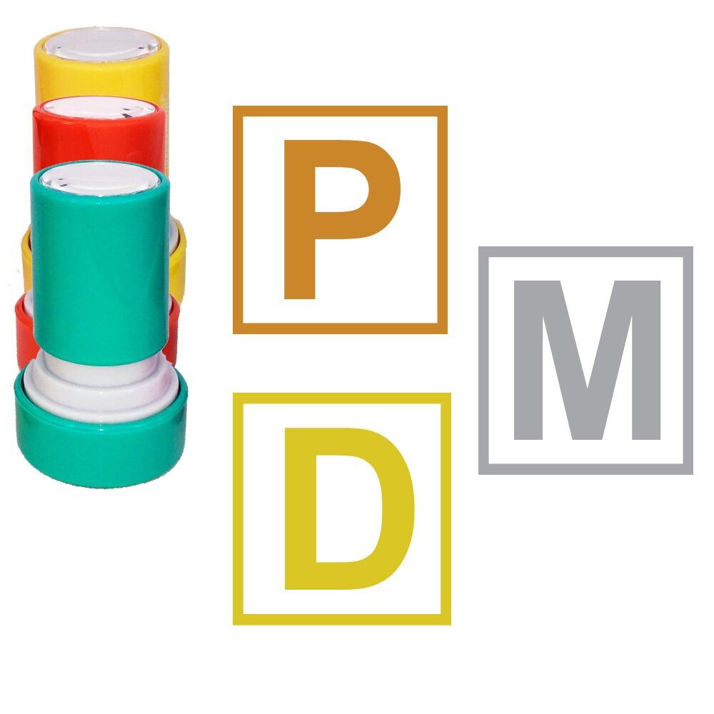 Higher Education Stamps | P, M, D (Pass / Merit / Distinction) 3 Stamp Set. Gold, Silver, Bronze Ink