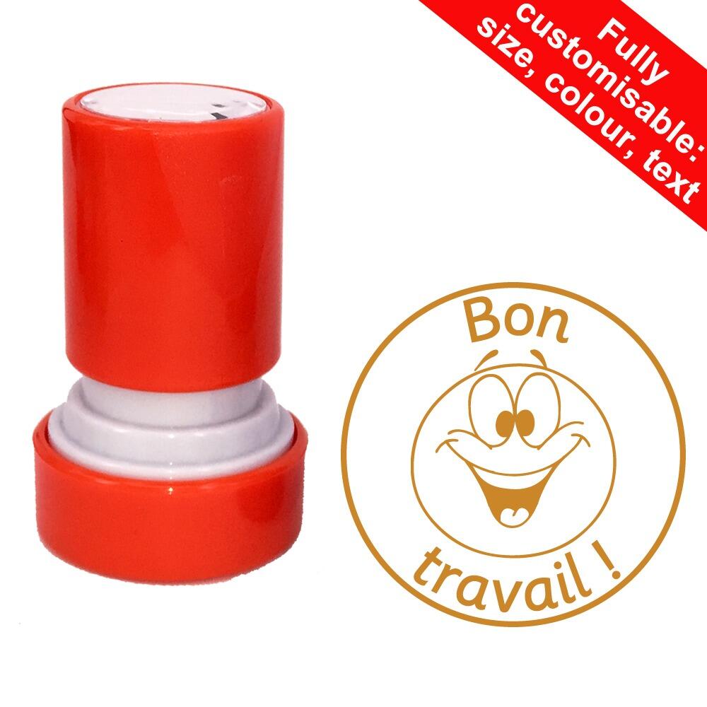 French School Stampers | Bon travail (Kool Smiles Emoji) French Teacher Stamp - 22mm