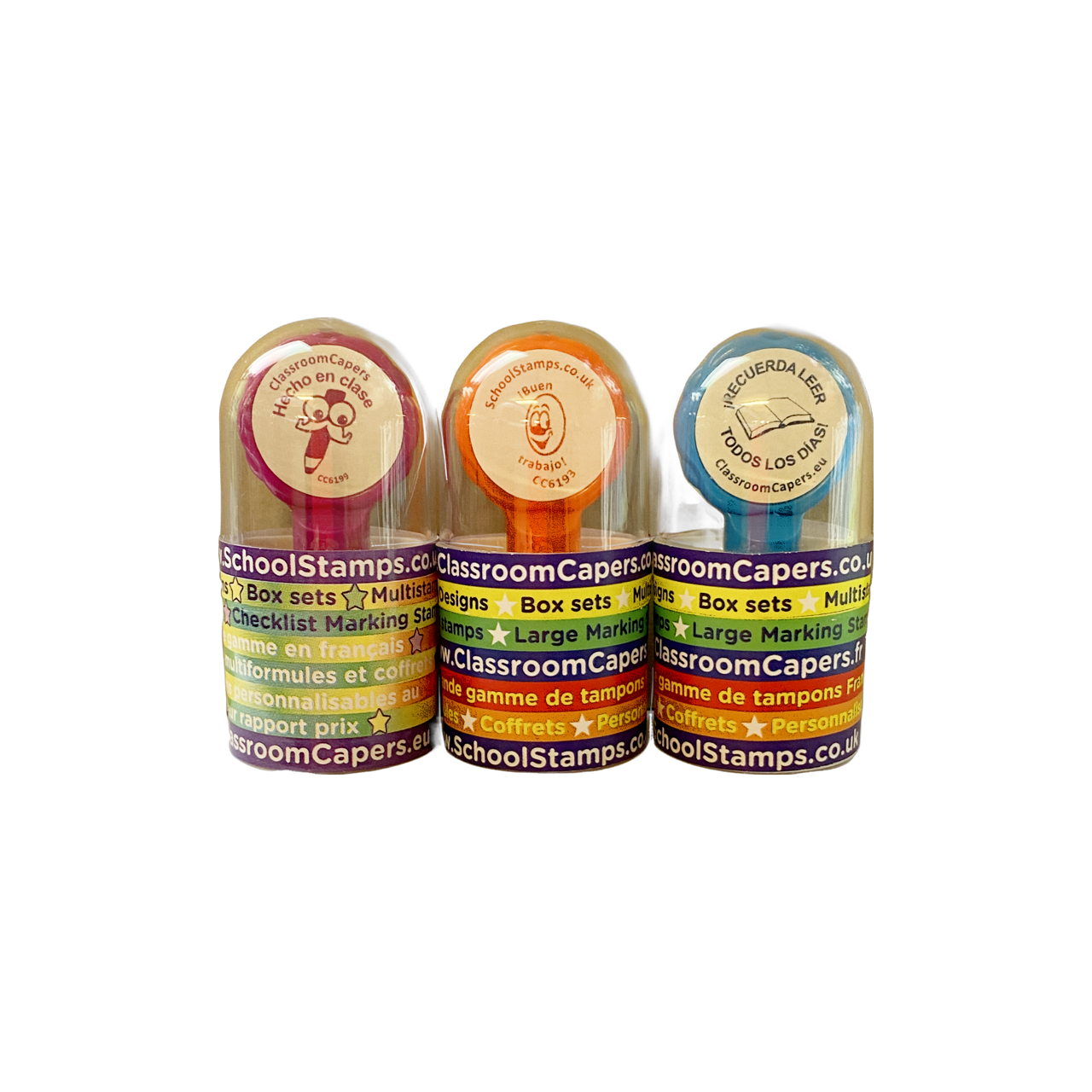 Teacher Stamps | SALE STAMPERS! Spanish Language School Stamp Set. Reinkable, 22mm