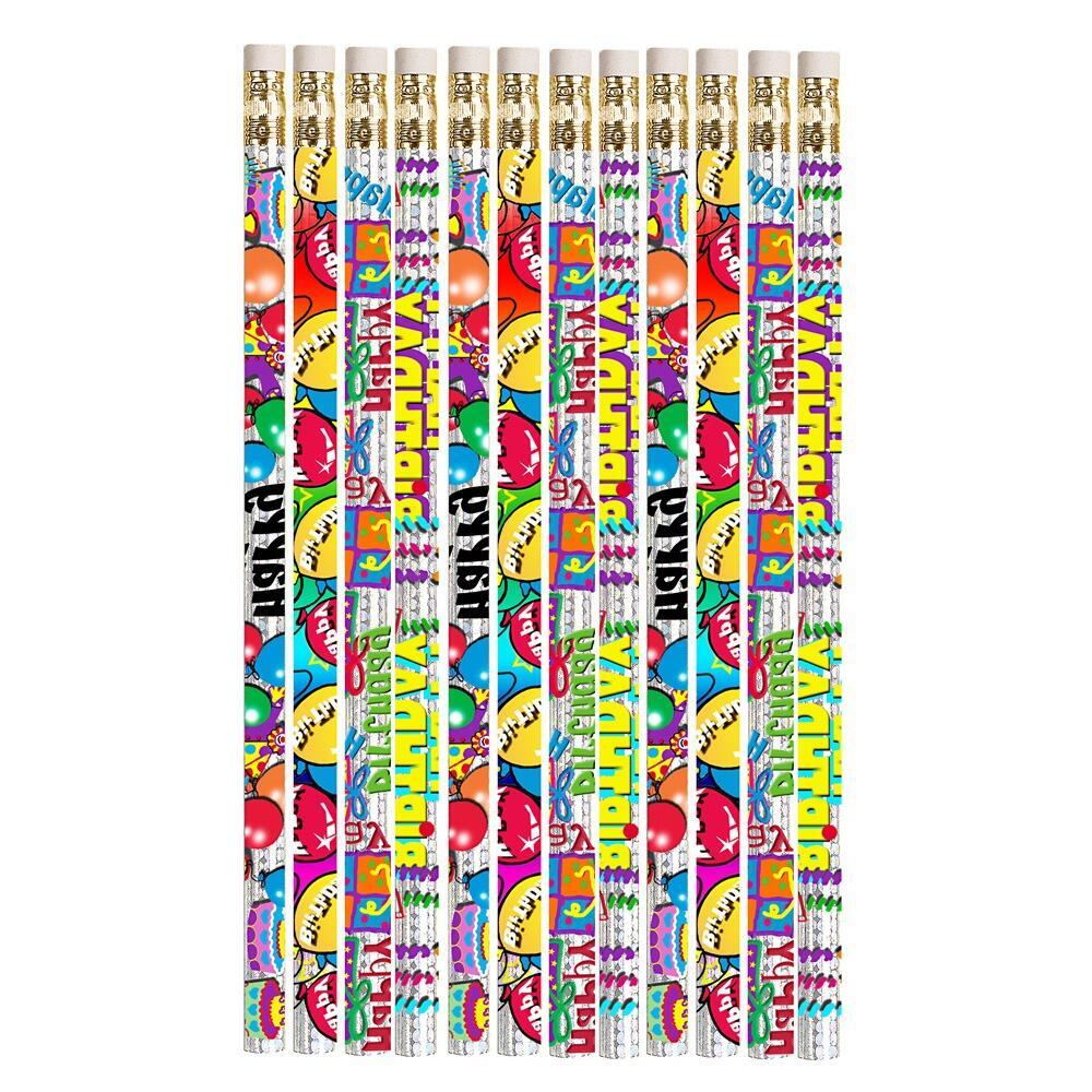 Low Cost Pencils | 12 x Birthday Glitz Pencils. Ideal Class Gift / Party Bag Filler.