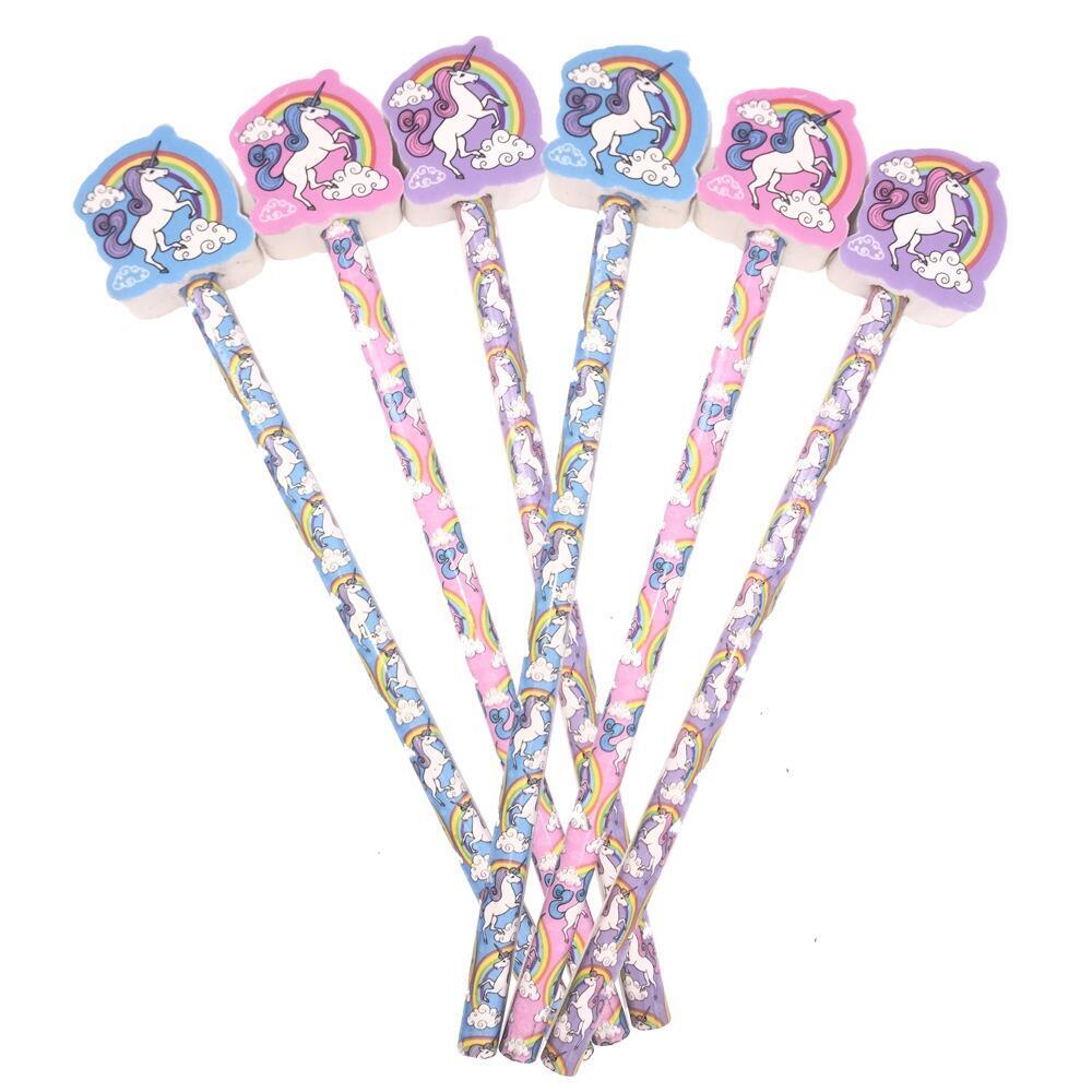 Unicorn Stationery | 9 x Unicorn Pencils with Shaped Eraser Toppers for Class Gifts/Party Bags