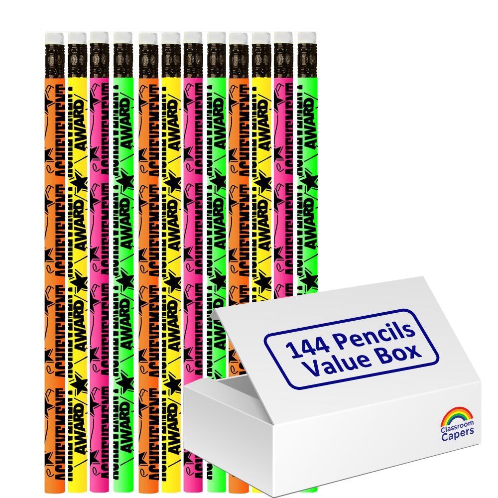 Bulk School Pencils | 144 x Colourful Achievement Award Pencils. Great Value School Rewards